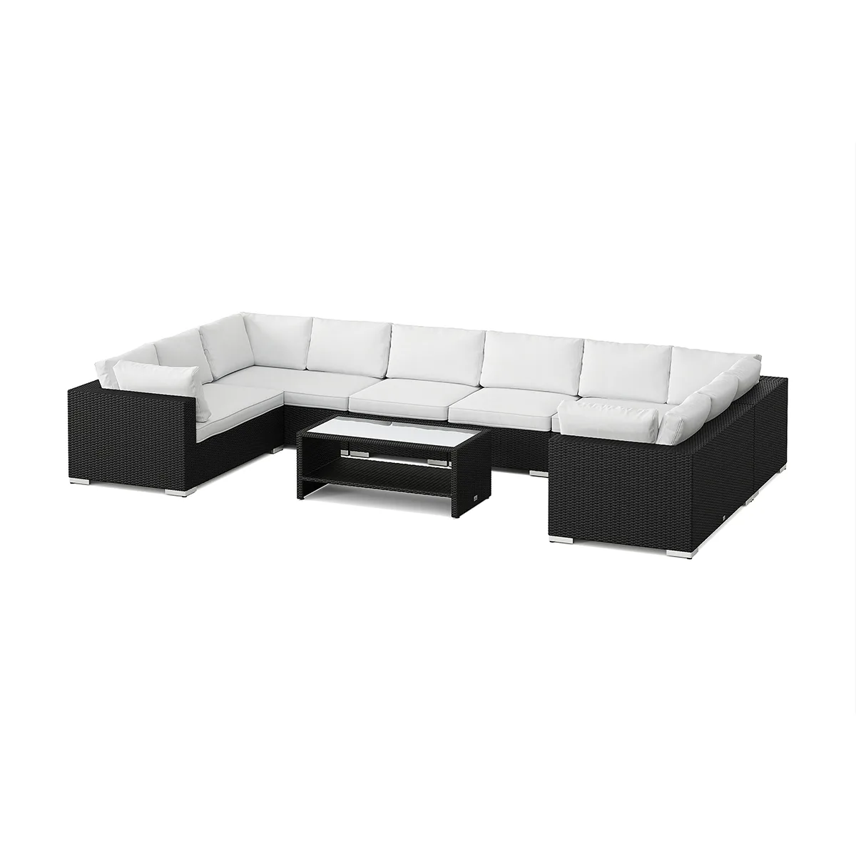 Loungegrupp Comfort Garden Bahamas U-formad utomhus loungegrupp med stängt avslut, 10-sits med bord och hylla