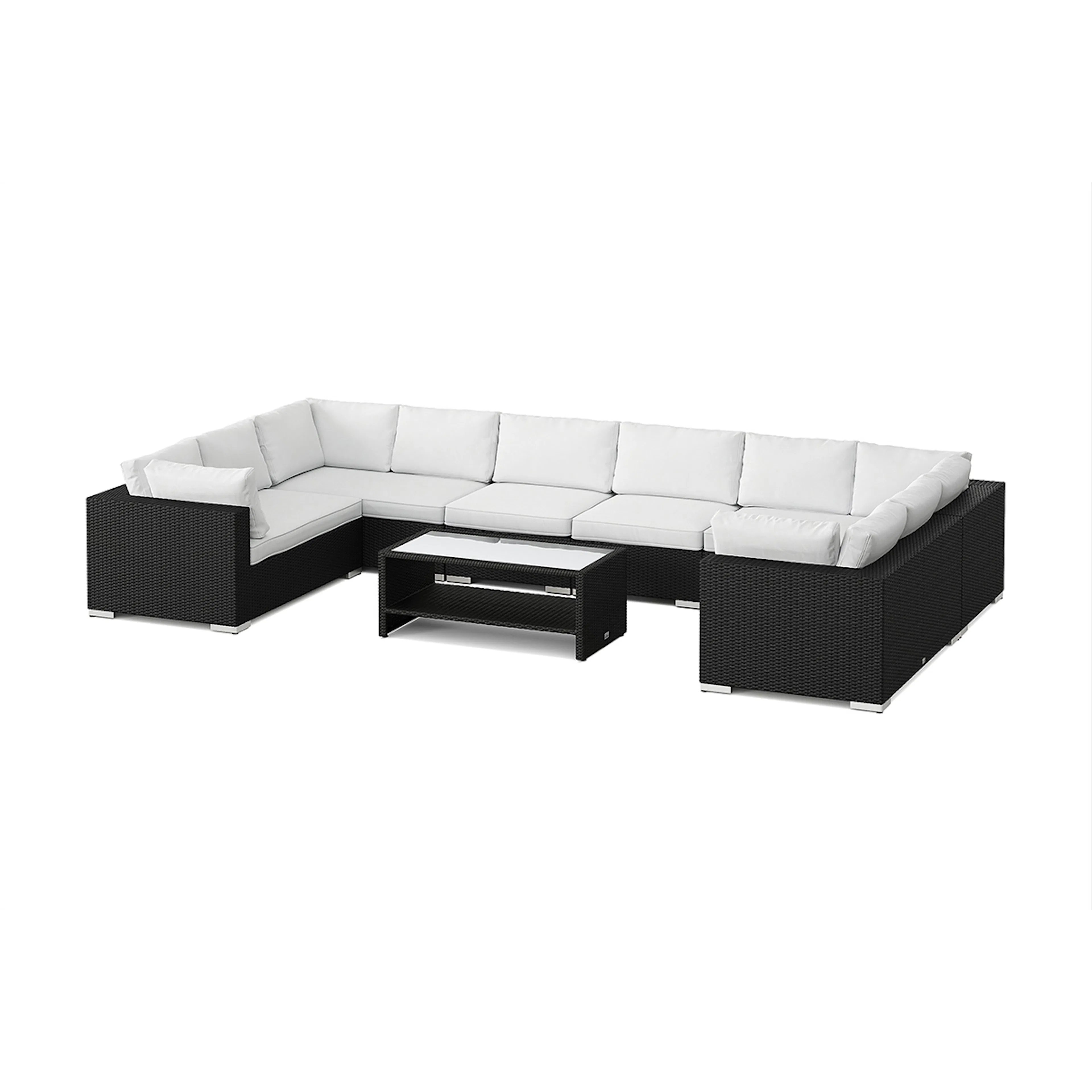 Loungegrupp Comfort Garden Bahamas U-formad utomhus loungegrupp med stängt avslut, 10-sits med bord och hylla