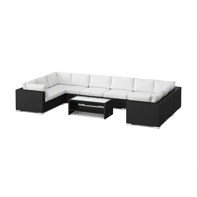 Loungegrupp Comfort Garden Bahamas U-formad utomhus loungegrupp med stängt avslut, 10-sits med bord och hylla