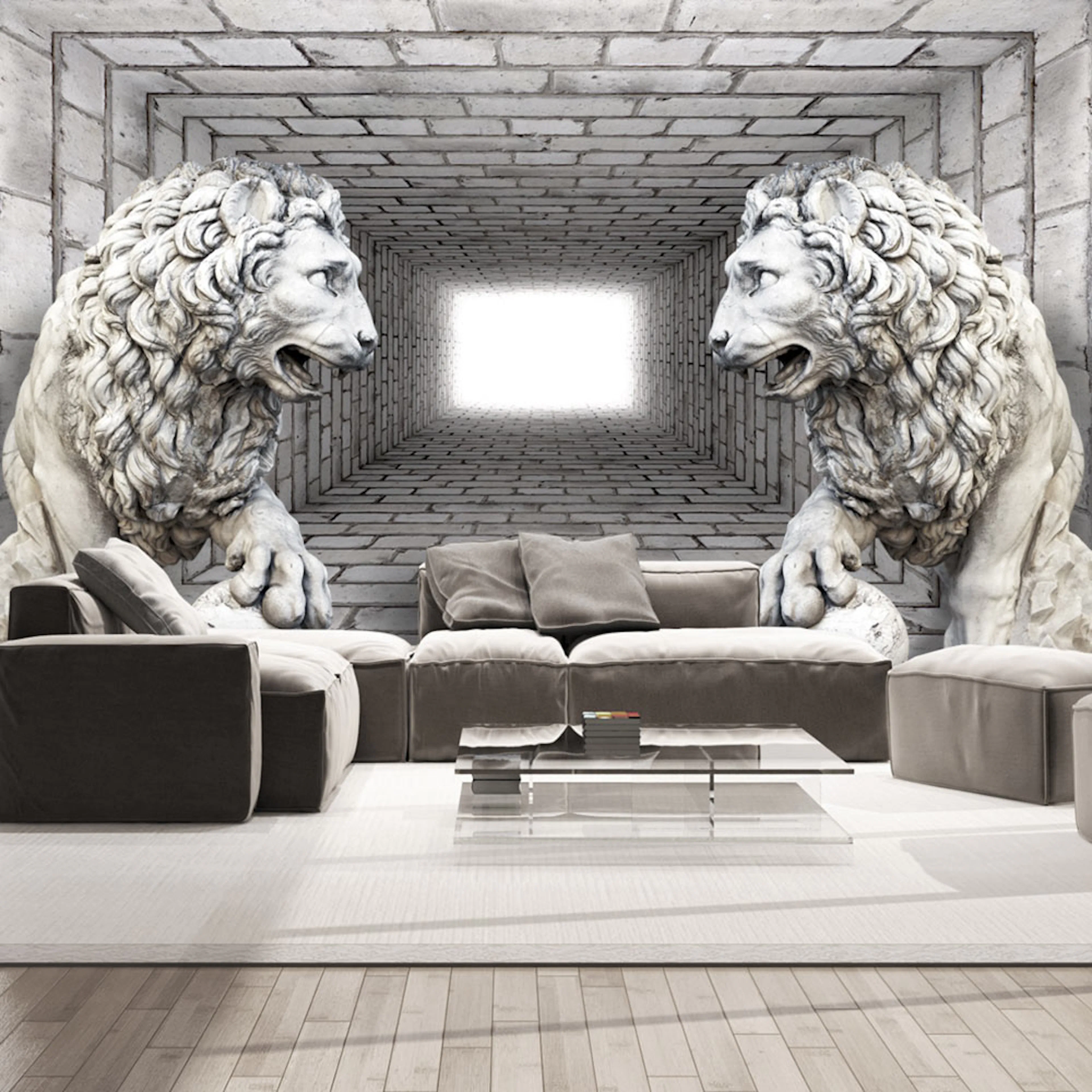 Fototapet Arkiio Självhäftande Stone Lions