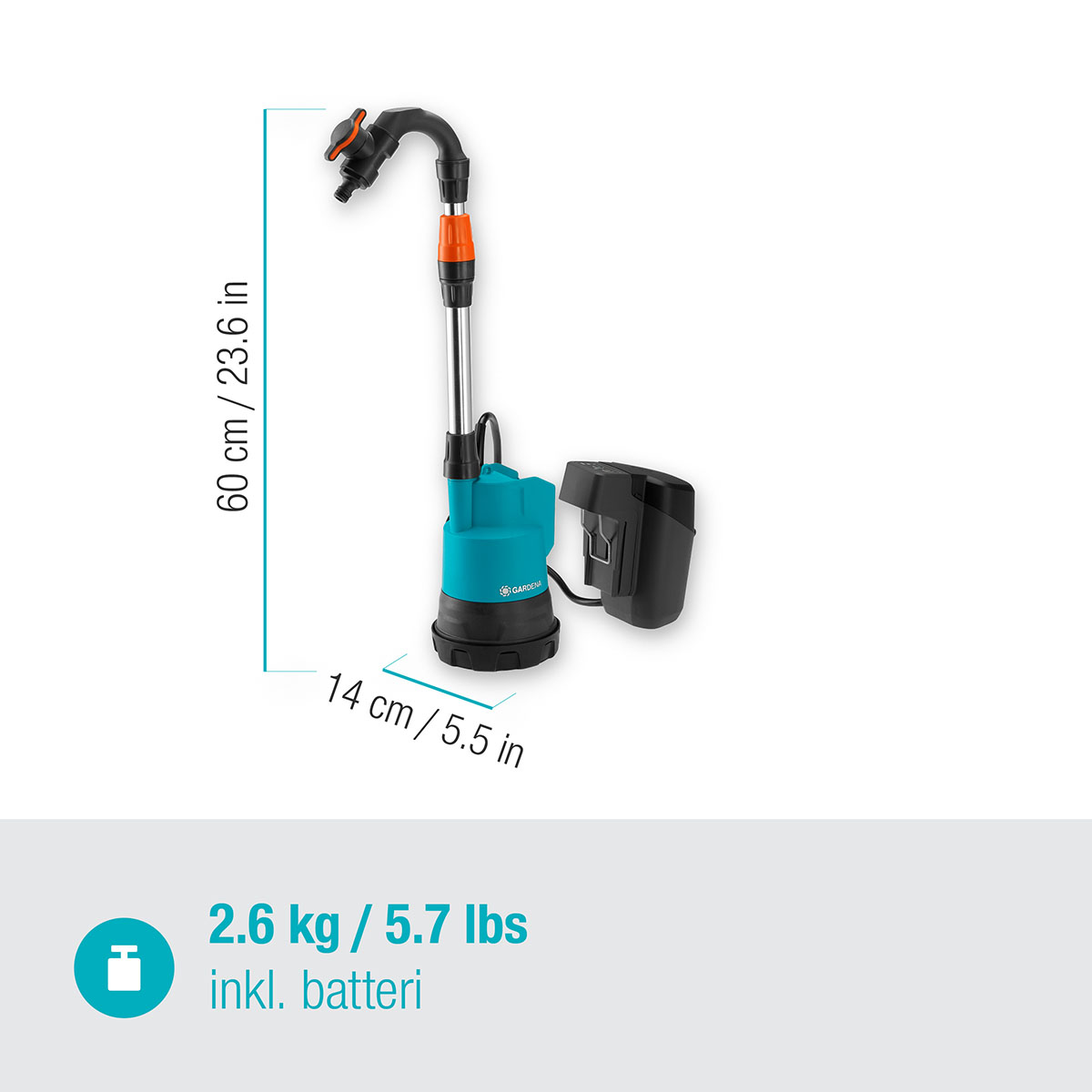 Pump Gardena för Regnvattentunna 2000/2 18V P4A Set (2,5Ah batteri + standardladdare)