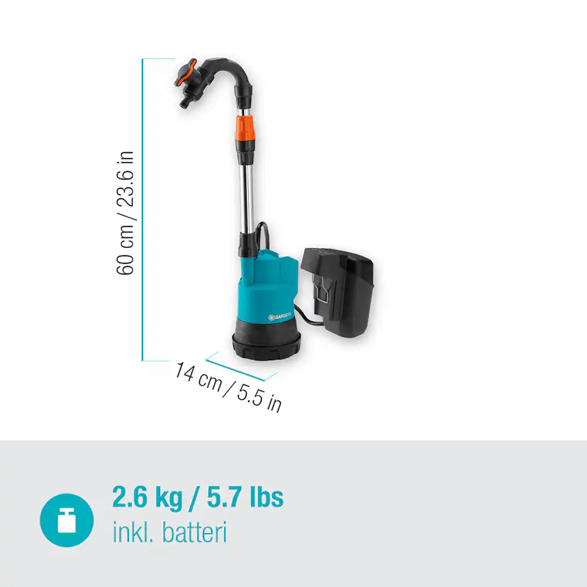 Pump Gardena för Regnvattentunna 2000/2 18V P4A Set (2,5Ah batteri + standardladdare)