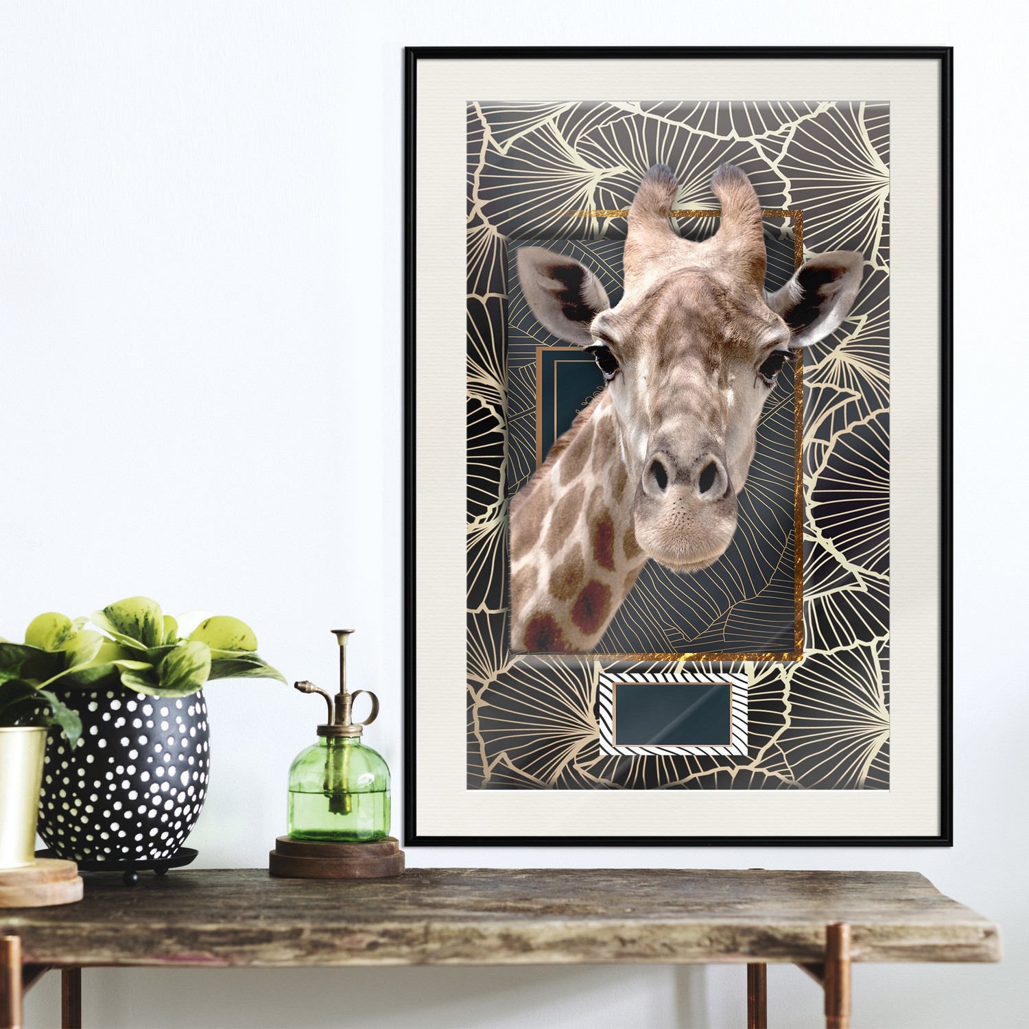 Affisch - Giraffe [Poster] 20x30 Svart ram med passepartout, 20x30 cm