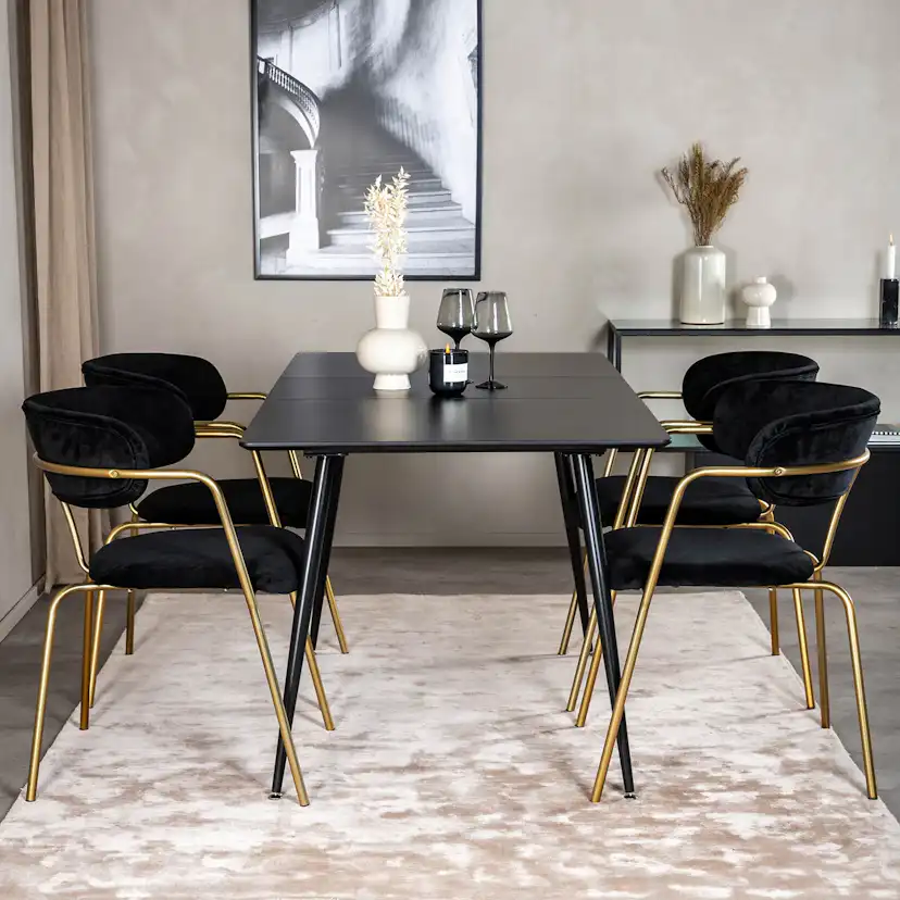 Matgrupp Venture Home Silvia med Iläggsskiva och 4 Aris Karmstolar