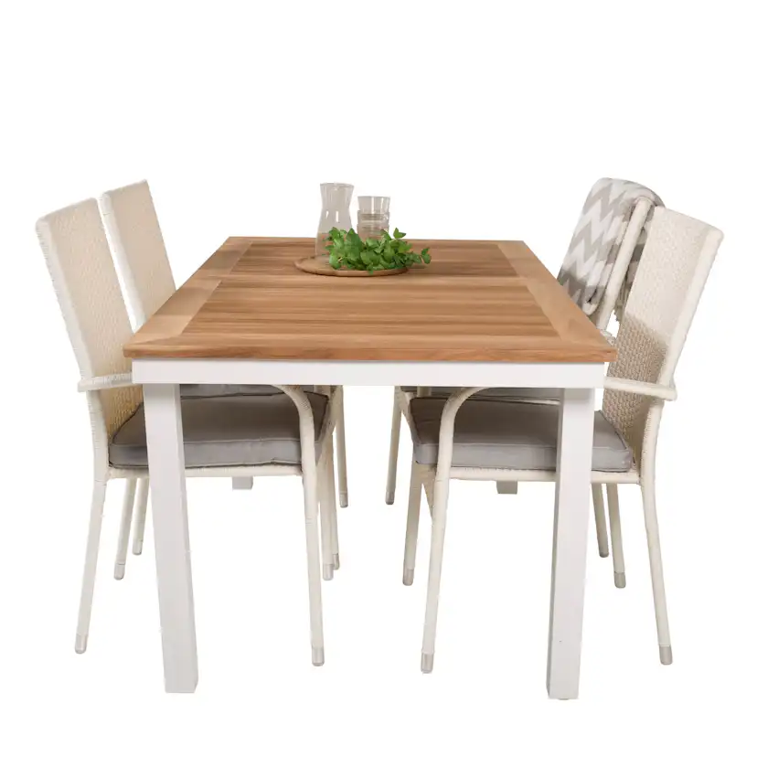 Panama Dining Table 160/240*90 - White Alu / Teak+Anna Arm C Vit/Natur, Blanka Ben