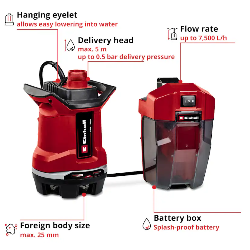 Vattenpump Einhell GE-DP 18/25 Li Utan Batteri & Laddare