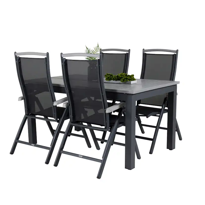Albany Dining Table 160/240*100 - Svart Alu / Grey Aintwood+ Svart/Grå