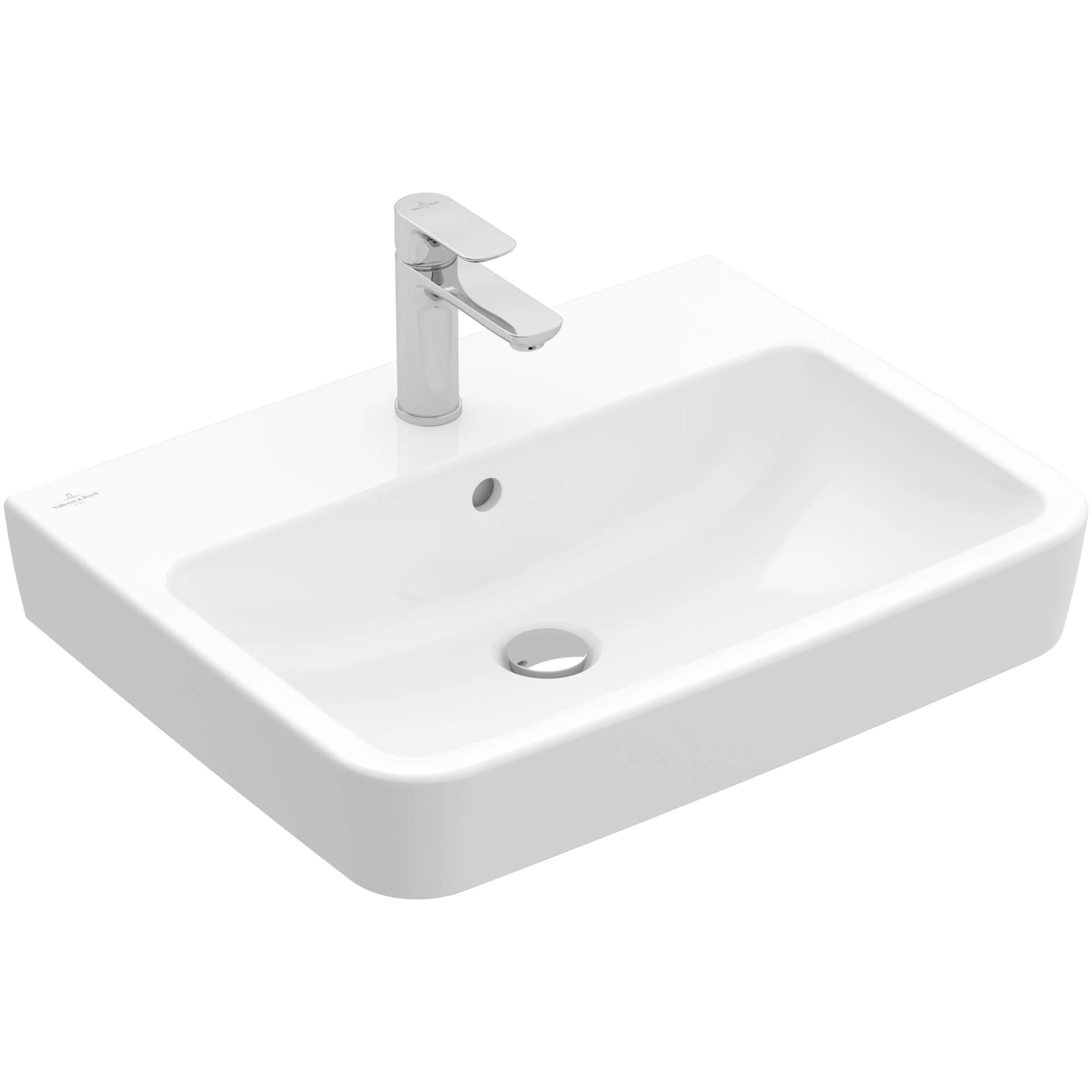 Tvättställ villeroy & Boch O.novo 4A416501 Vit Alpin, Med Bräddavlopp, 650 mm, för Trehålsblandare, Utan Bottenventil