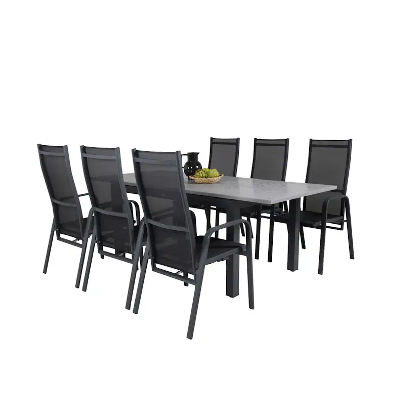 Albany Dining Table 160/240*100 - Svart Alu / Grey Aintwood+ Svart/Grå
