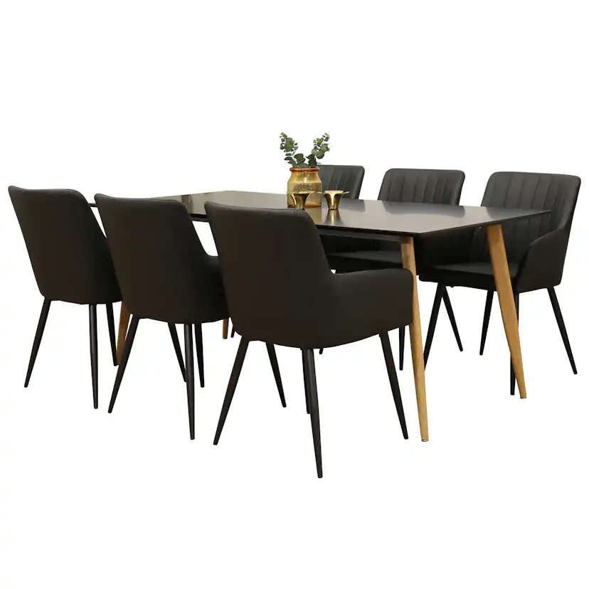 Matgrupp Venture Home Pobbie Svart med 6 Corina Stolar Konstläder