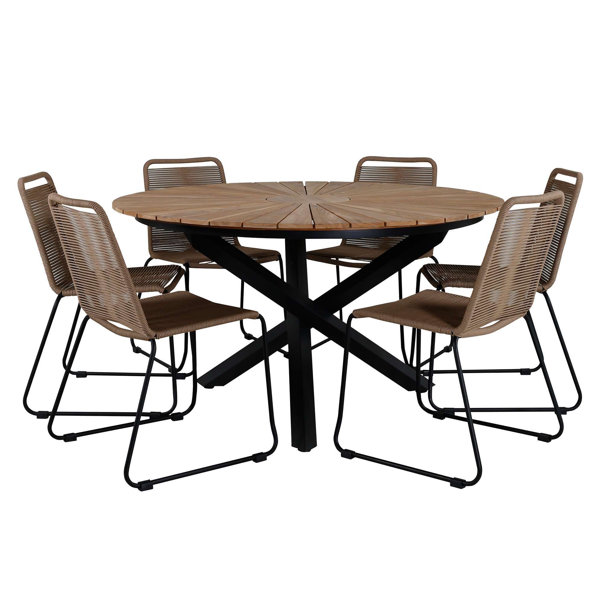 Matgrupp Utomhus Venture Home Mendi Rund med 6 Levi Stol Latte