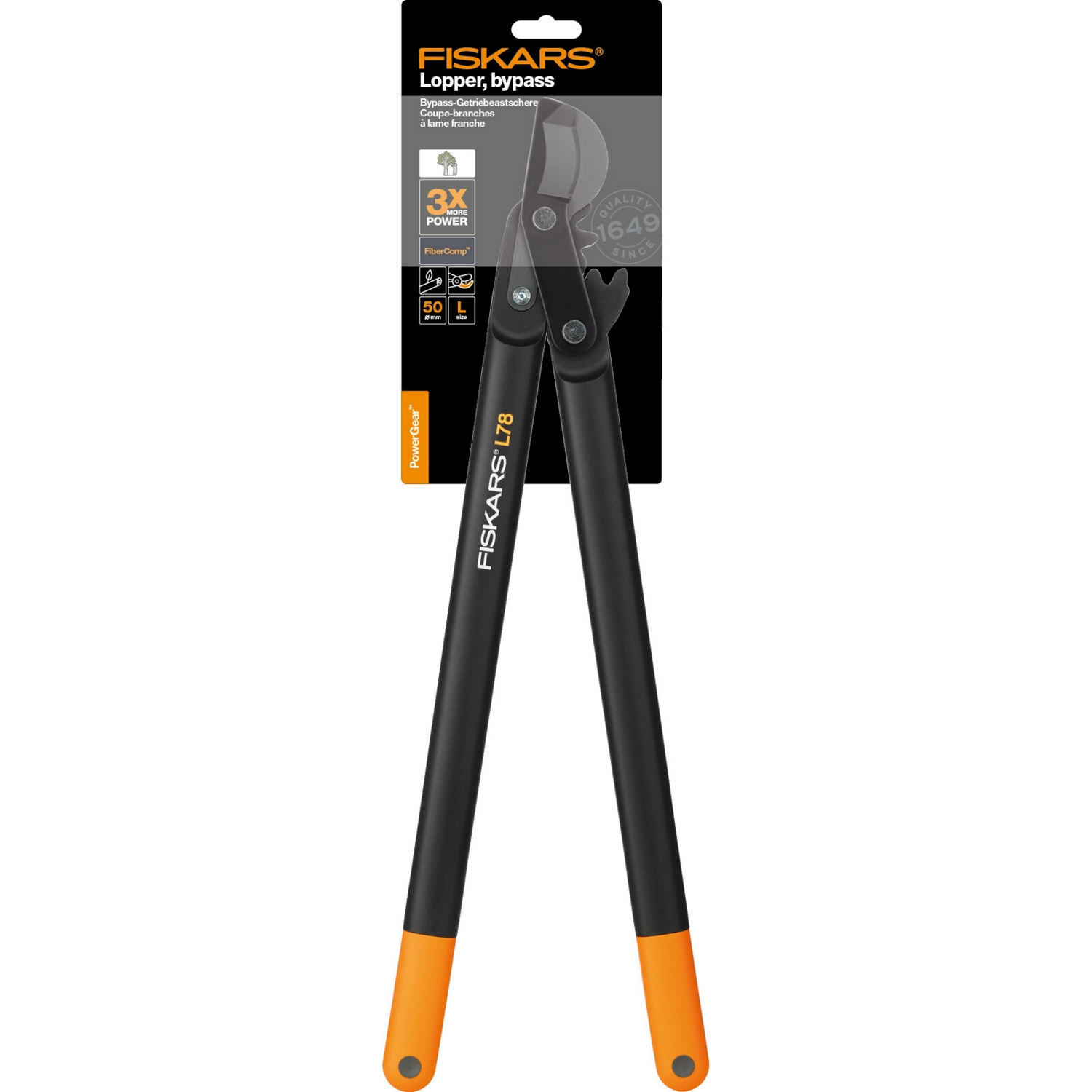 Grensax Fiskars PowerGear med Utväxling och Sidoskär L78 L
