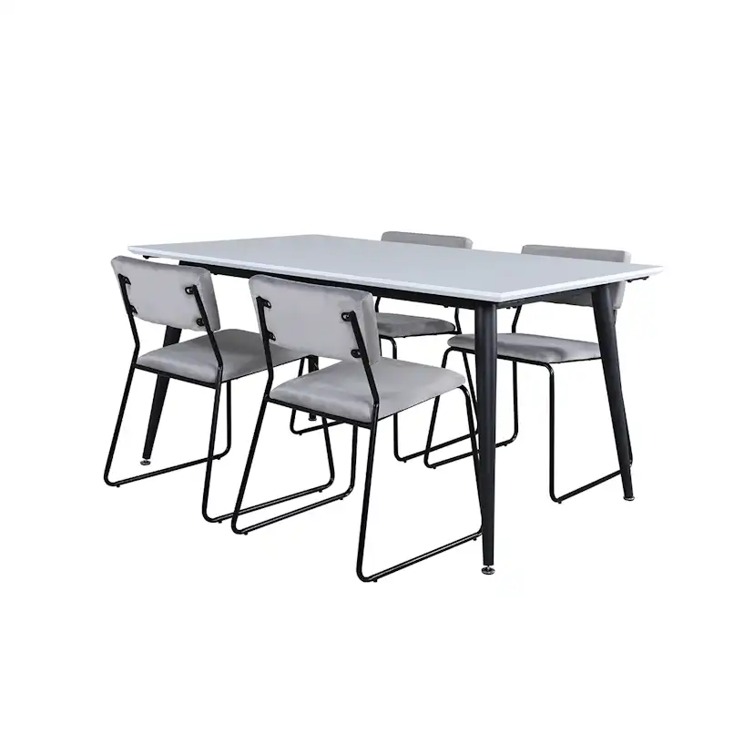 Jimmy Dining Table - Black / White HPL+Kenth Chair - Black Grå/Vit/Svart