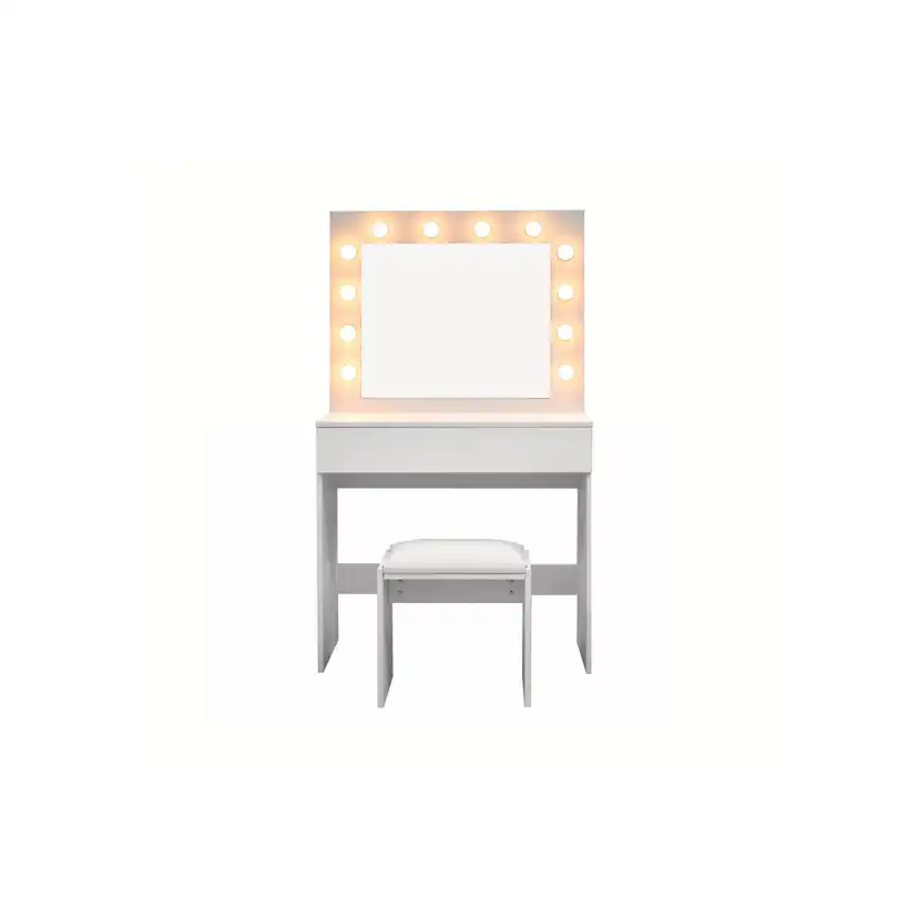Sminkbord Scandinavian Choice Glow Komplett set med Spegel och Pall, LED-Belysning 80 cm