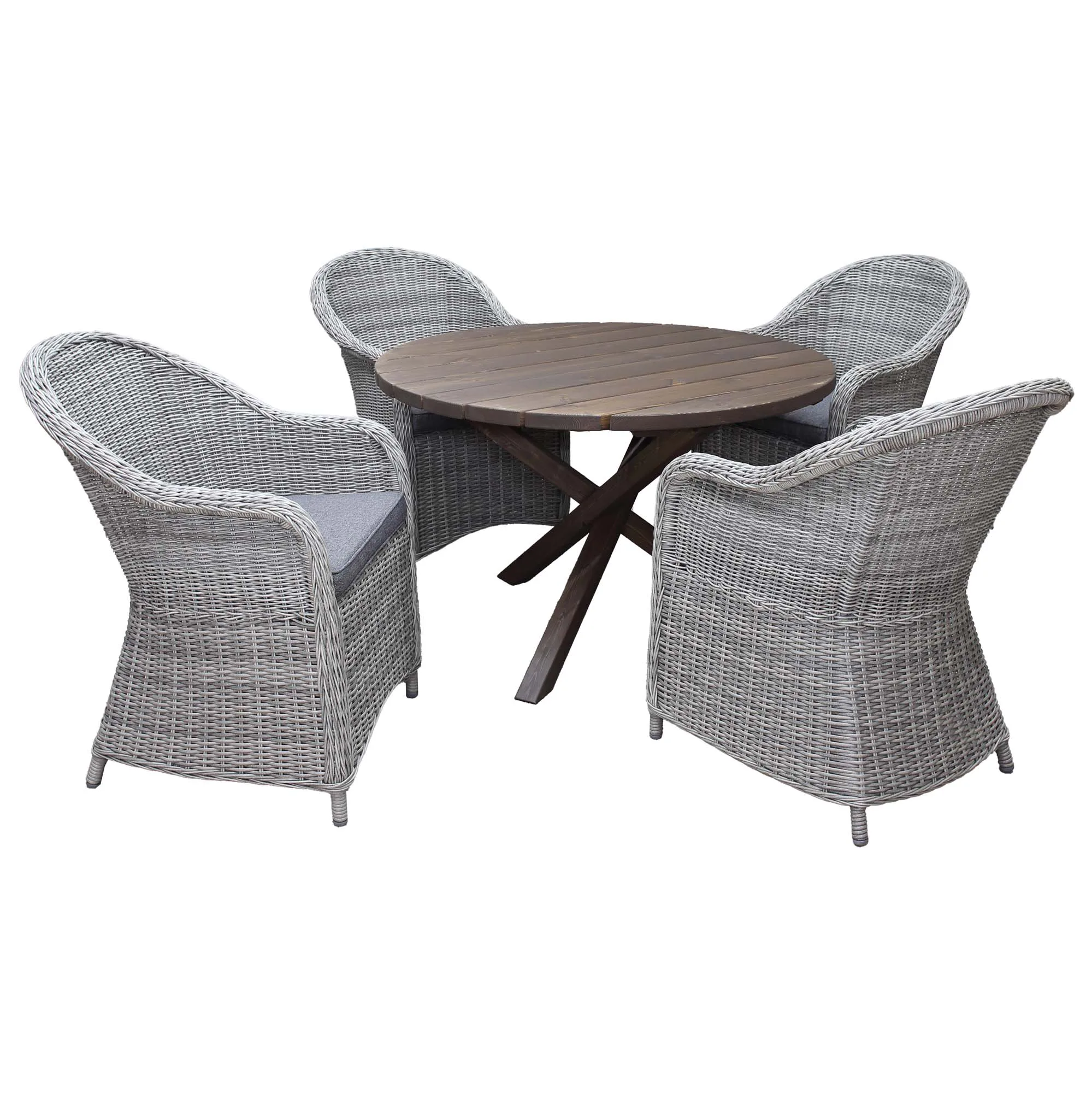 Matgrupp Utomhus Baltic Garden Ø 112 cm bord & 4 Belize grå stolar