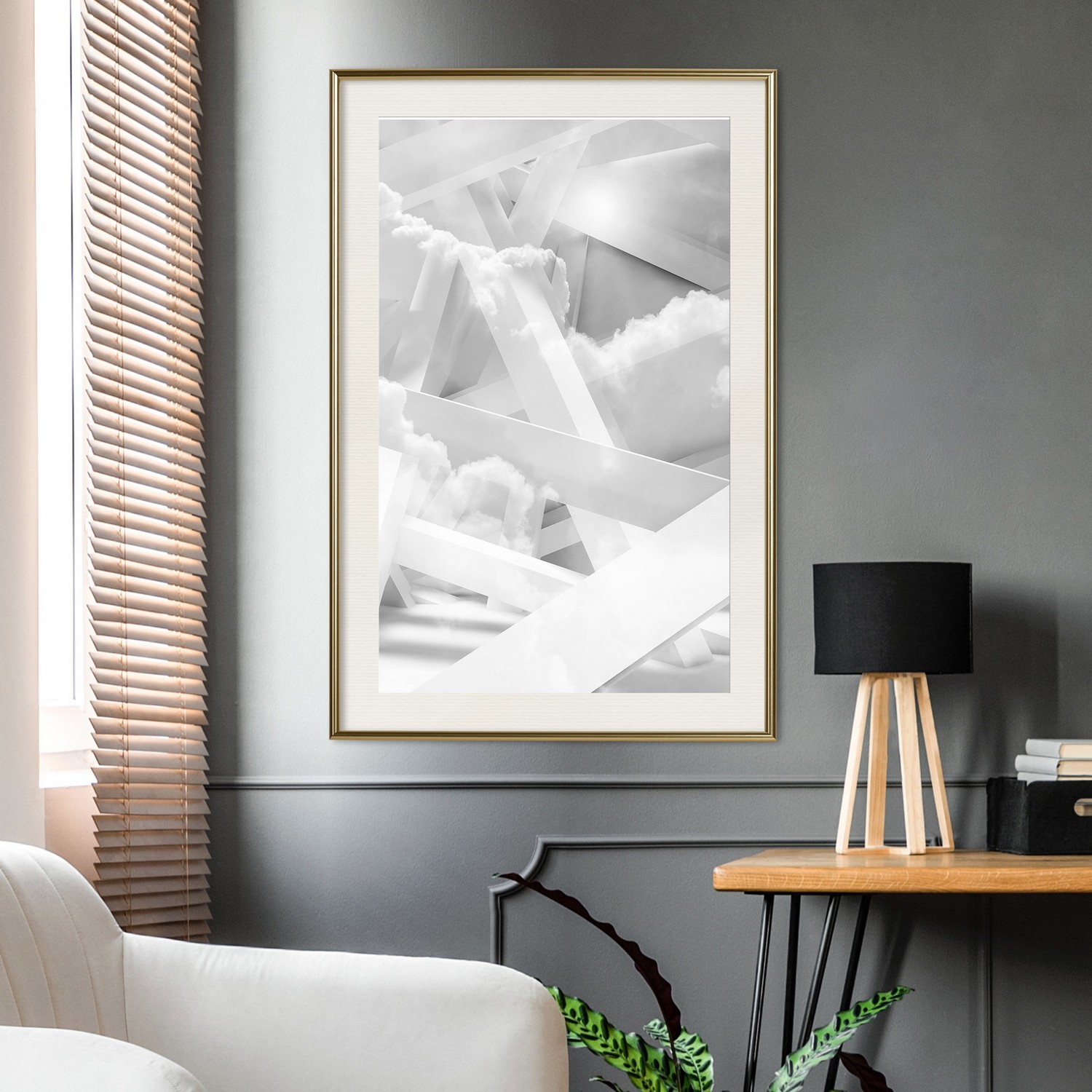 Affisch - Sky-High Construction [Poster] 30x45 Guld ram med passepartout, 30x45 cm