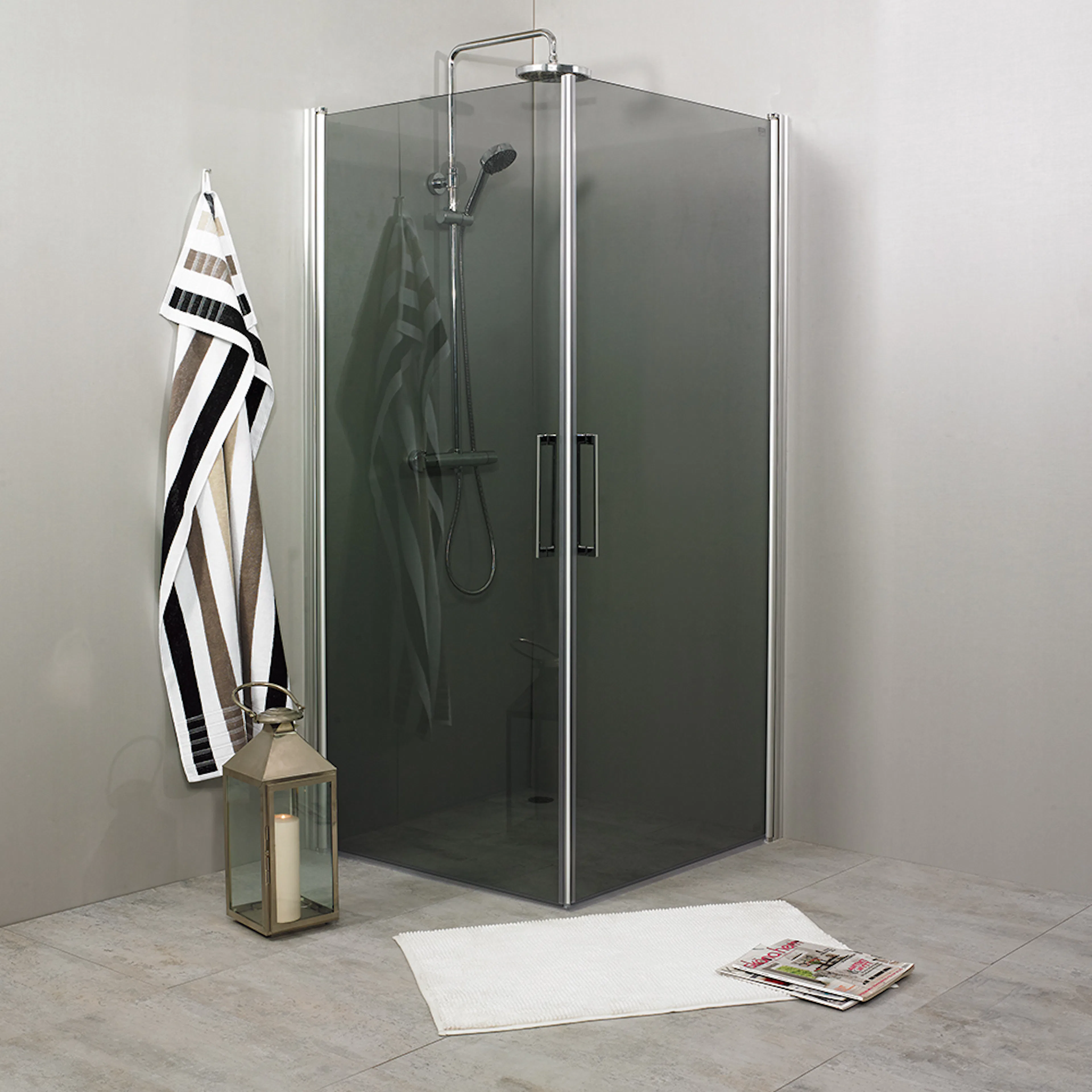 Duschhörna FIX TREND C 89/98 SILVER MATT 800x900/900x800 mm, Rökfärgat glas