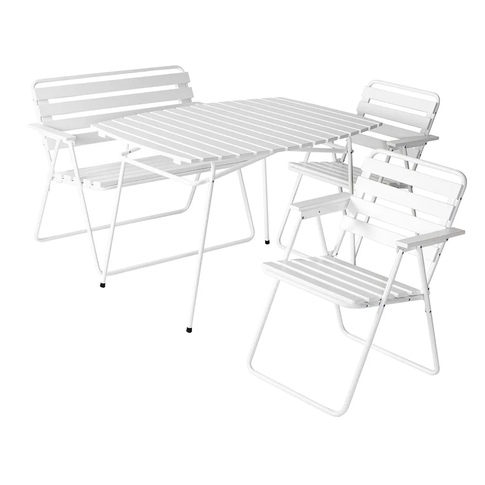 Retro set bord 403 + 2st 305 stolar + 302 bänk, vit Vit