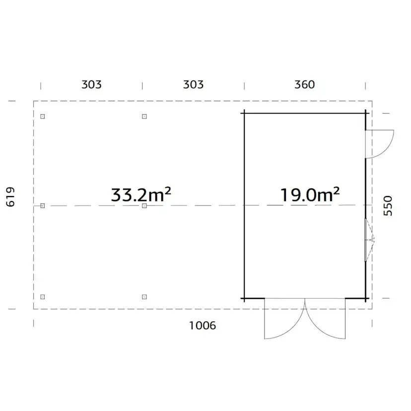 Garage Palmako Roger med Carport 53,1 m2 och Slagport