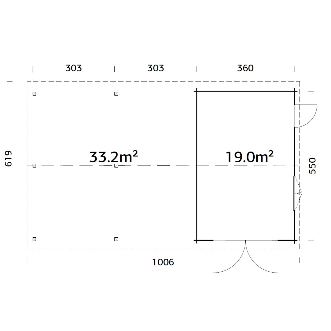 Garage Palmako Roger med Carport 53,1 m2 och Slagport
