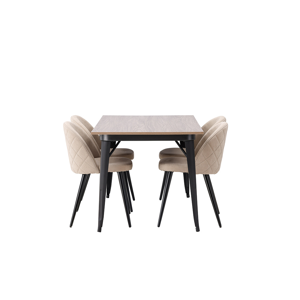Matgrupp Venture Home Tempe Matbord 140 cm & 4 Velvet Stolar i Sammet