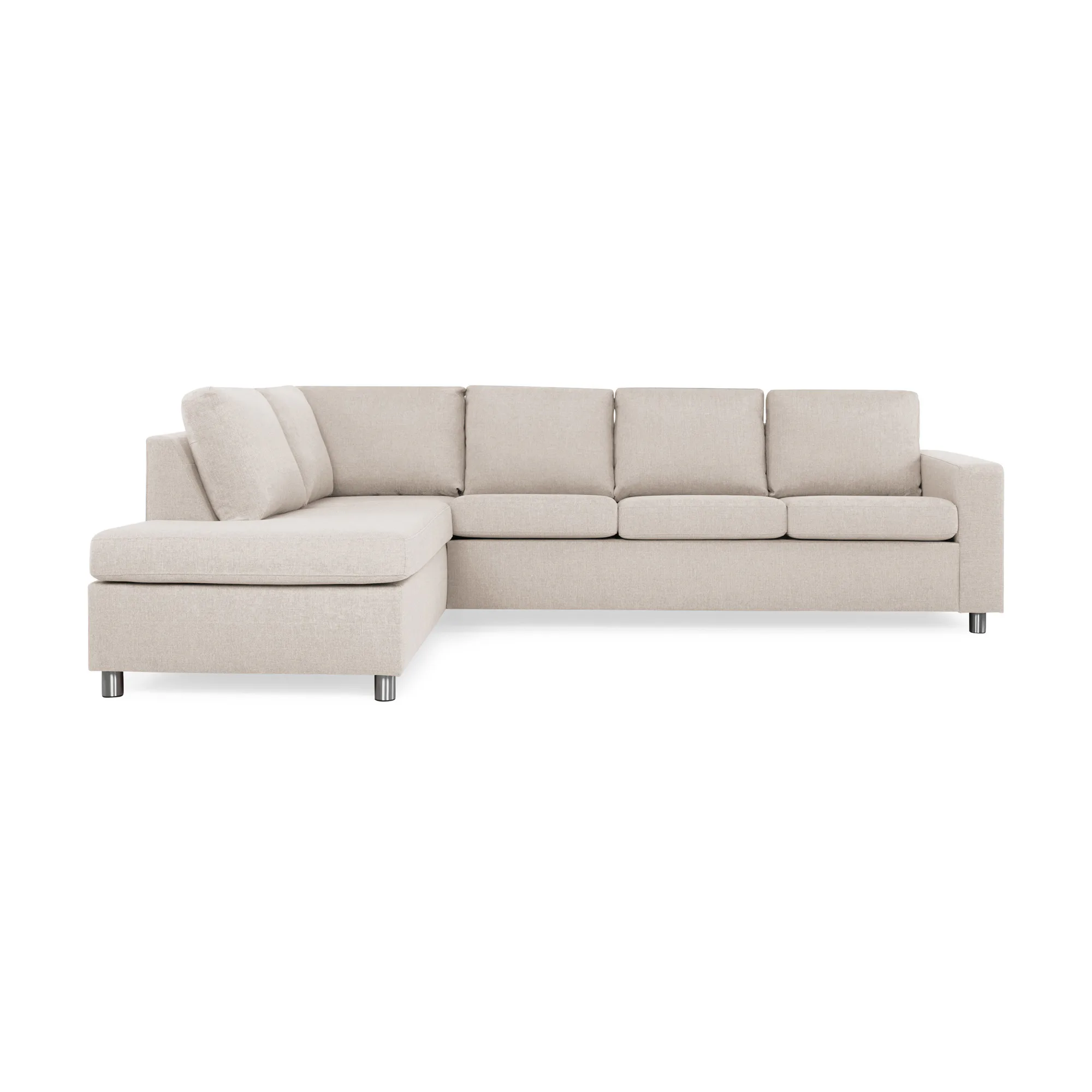 Crazy 4-sits Vänstervänd L-formad Schäslongsoffa i Tyg Idalia 1, Beige, Vänster, Runda Metallben