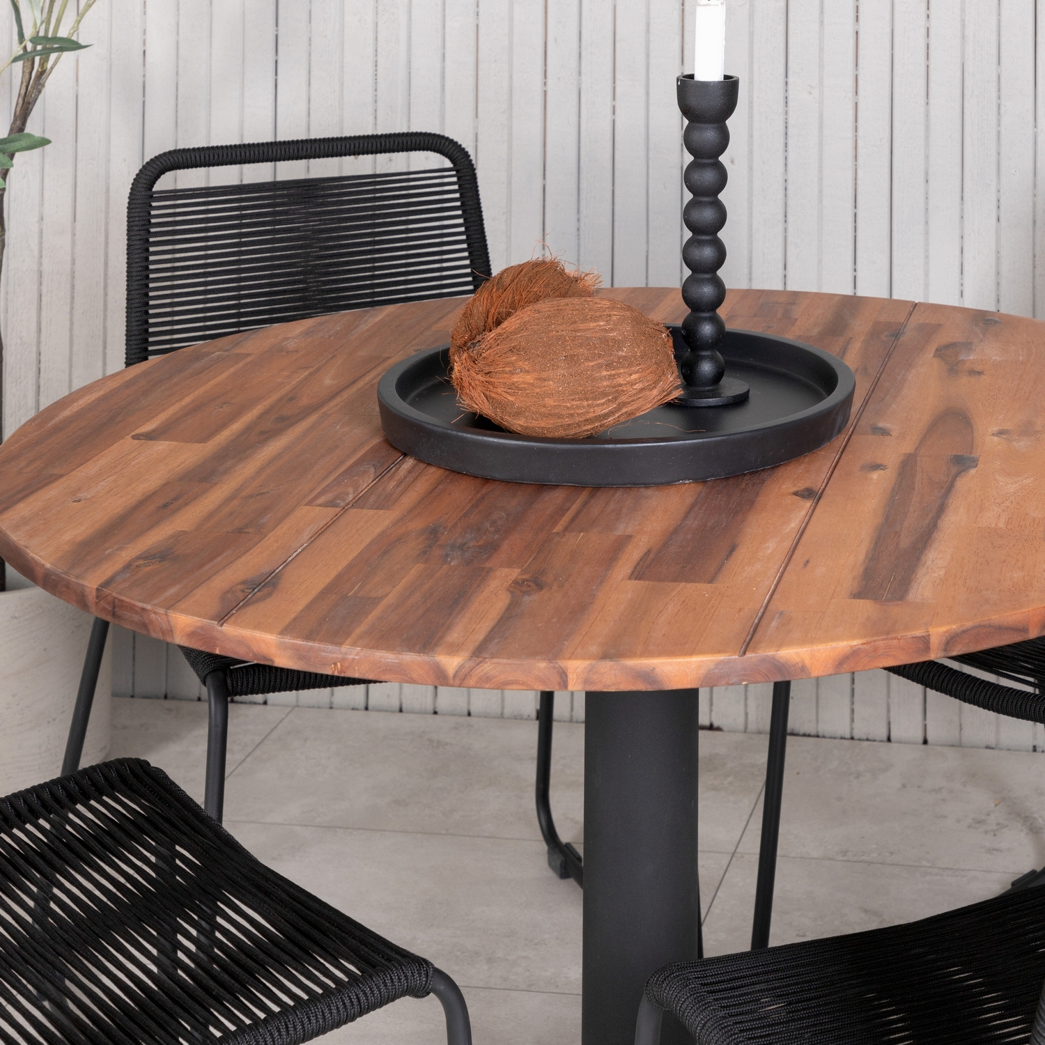 Cot Dining Table - Black steel / Acacia (teaklook) - ø100cm+ Svart
