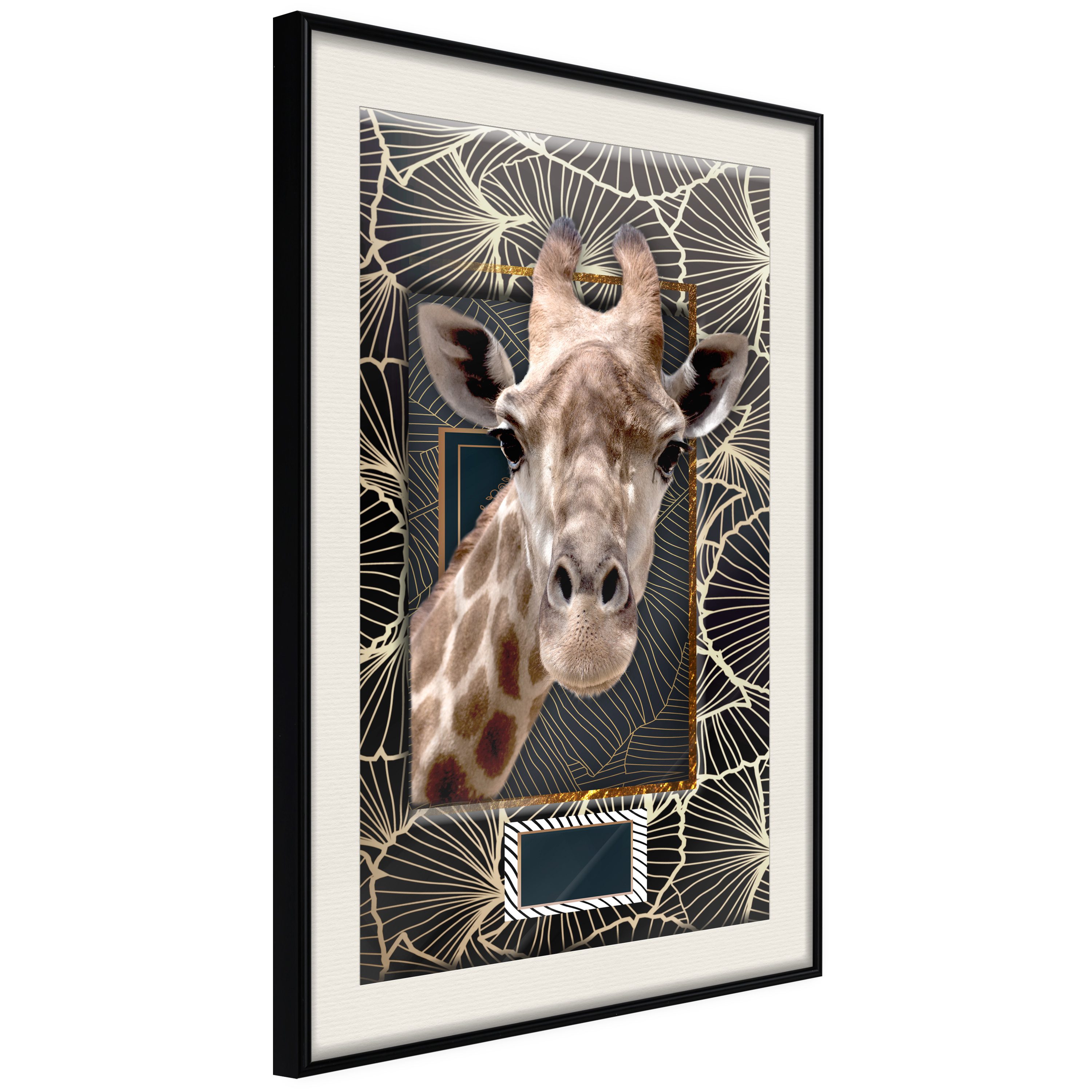 Affisch - Giraffe [Poster] 20x30 Svart ram med passepartout, 20x30 cm