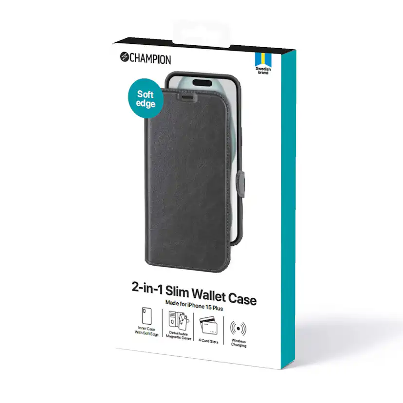 Mobilskal Champion 2-in-1 Slim wallet iPhone 15 Plus