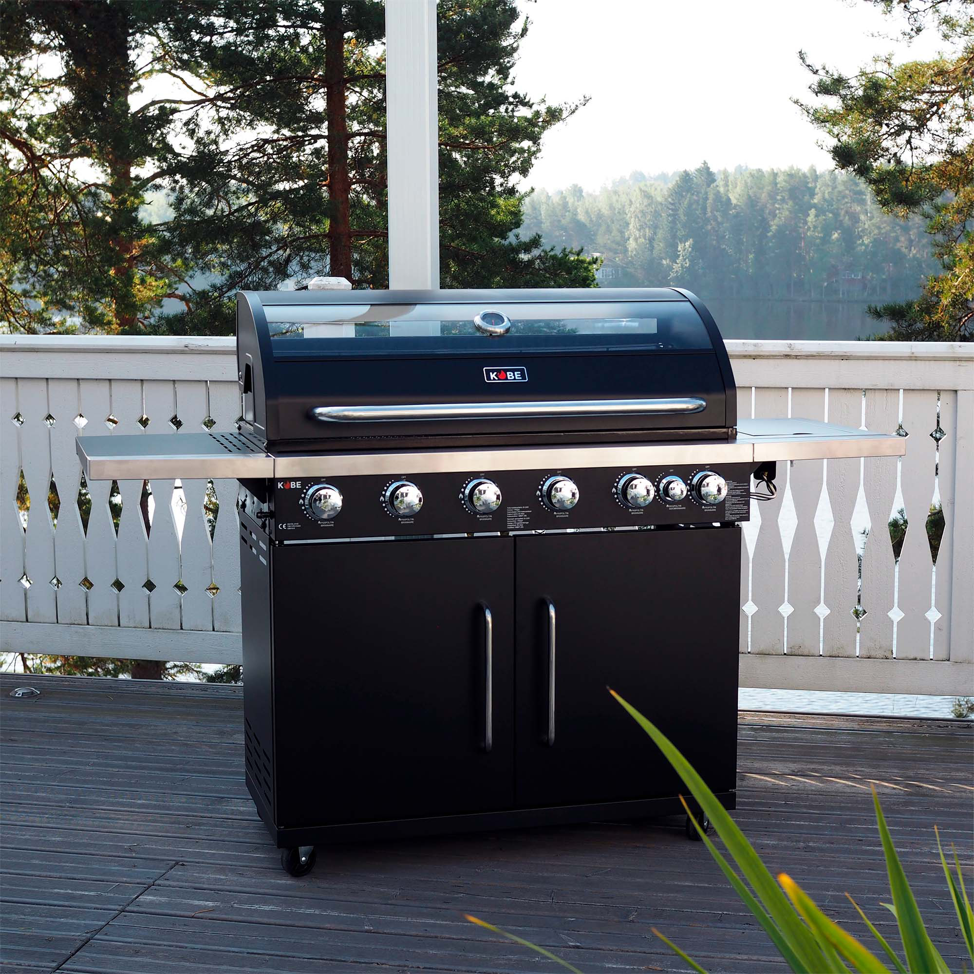Gasolgrill Kobe 6+1 Brännare Svart Med Gaslock
