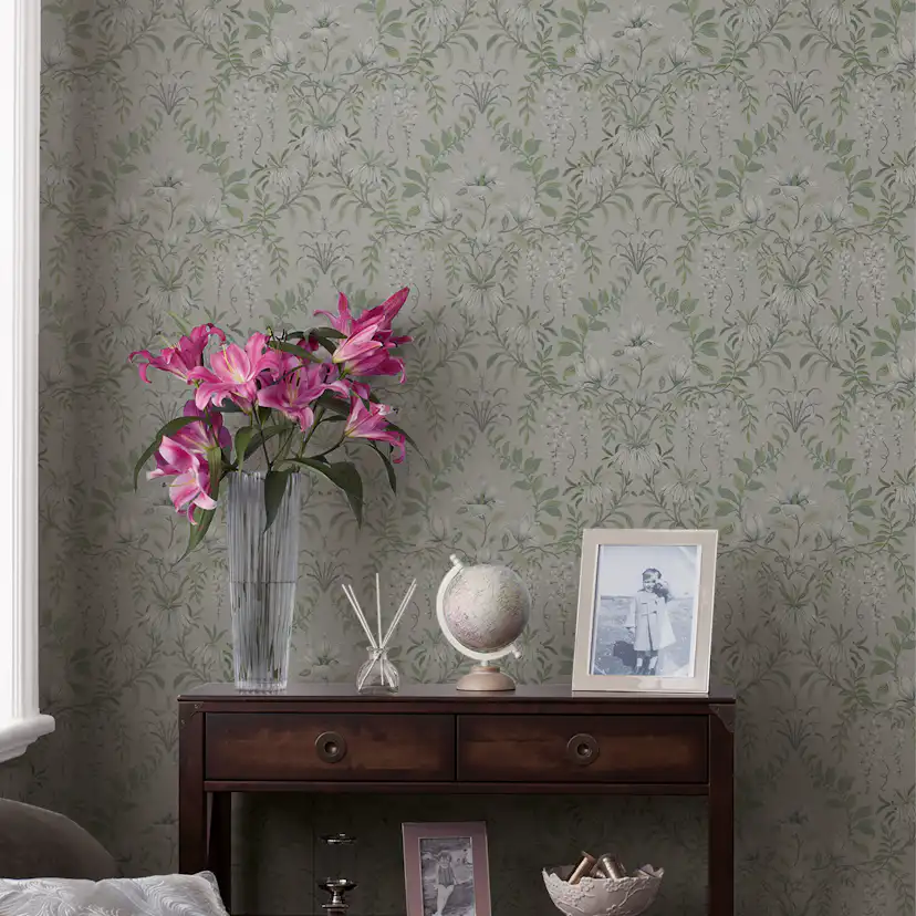 Tapet Laura Ashley Parterre Sage 113406 EasyUp, Mönstrad Flerfärgad
