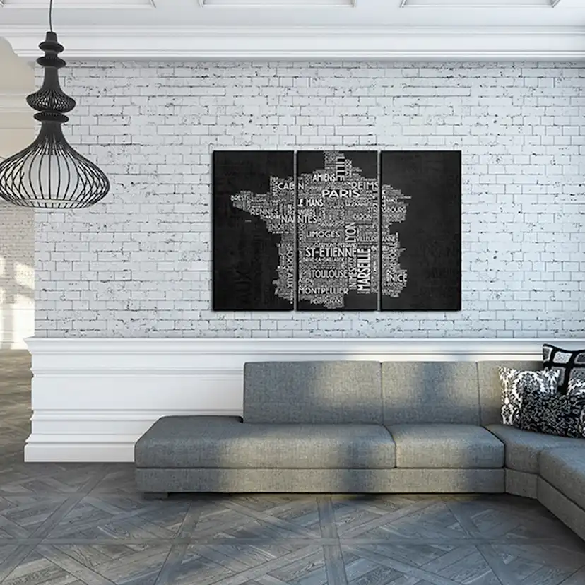 Tavla Arkiio Text Map Of France On The Black Background Triptych