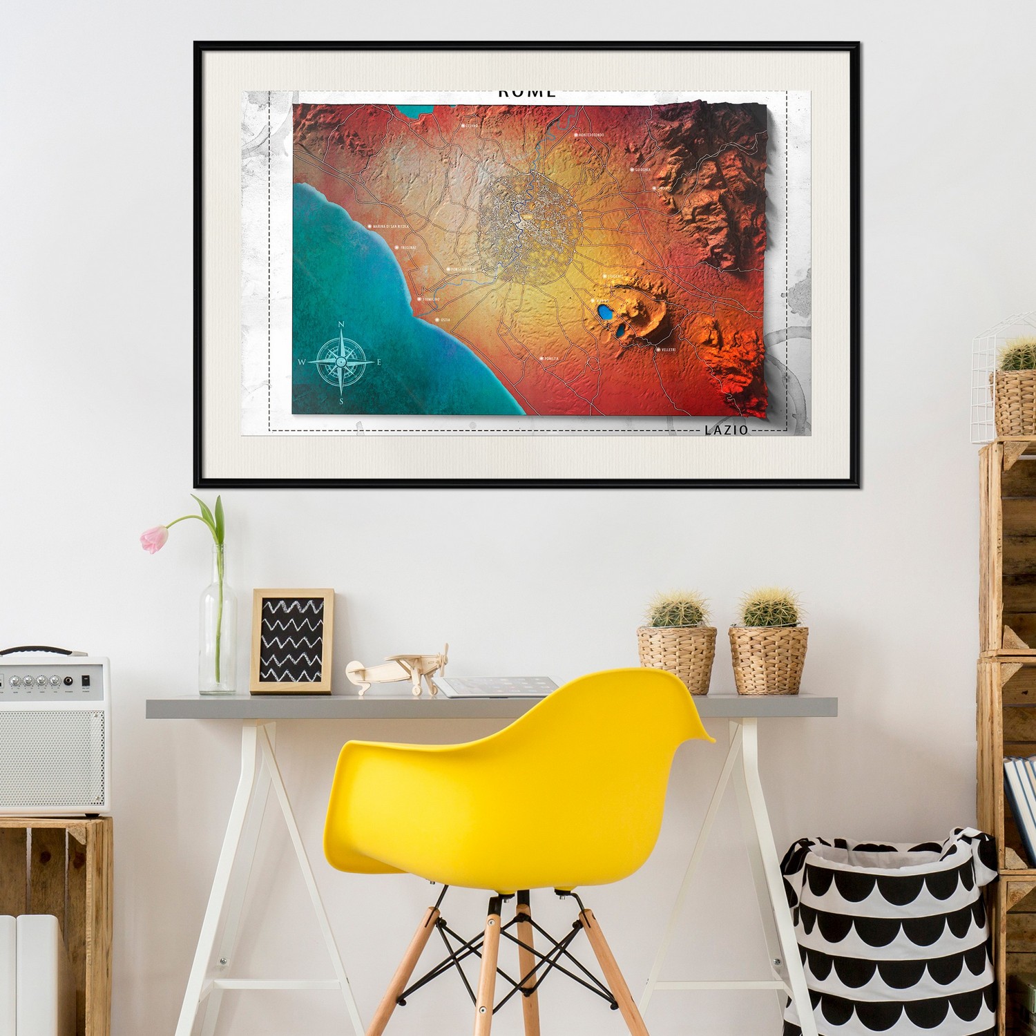 Affisch - Isometric Map: Rome [Poster] 30x20 Svart ram med passepartout, 30x20 cm