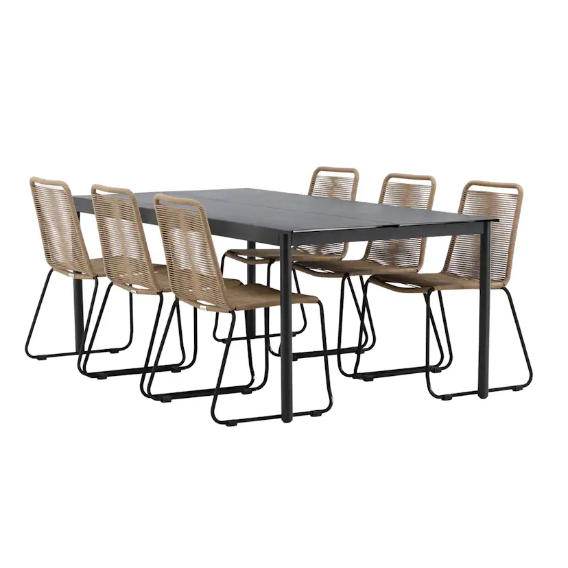 Matgrupp Utomhus Venture Home Modena 200x100 cm med 6 Lindos StapelTrädgårdsstolar
