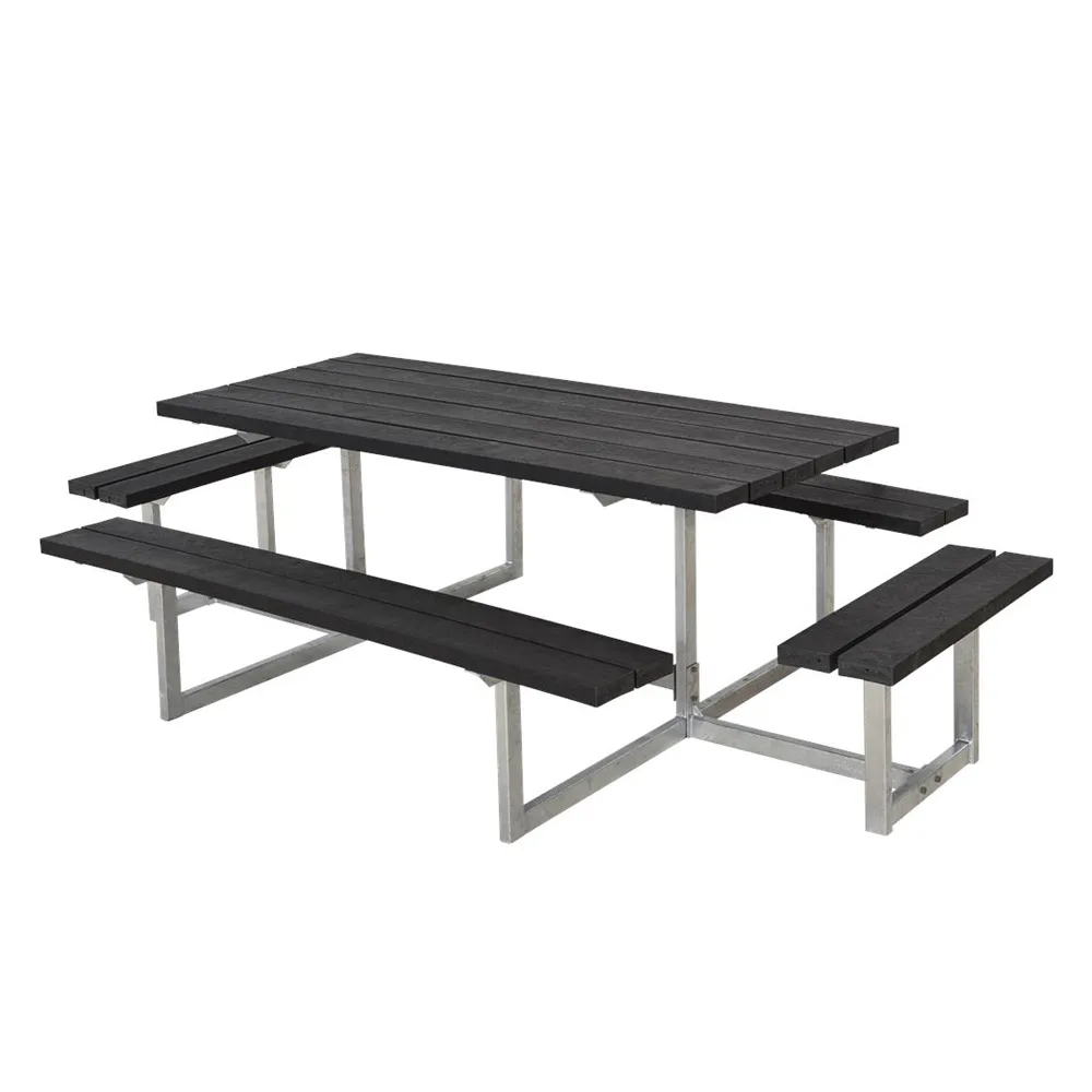 Picknickbord PLUS Basic med Extra Sittplatser Svart Plast Utomhus