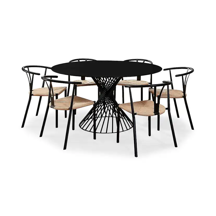 Iggy Matgrupp 140 cm Rund Glas med 6 Elysia Matstolar Svart
