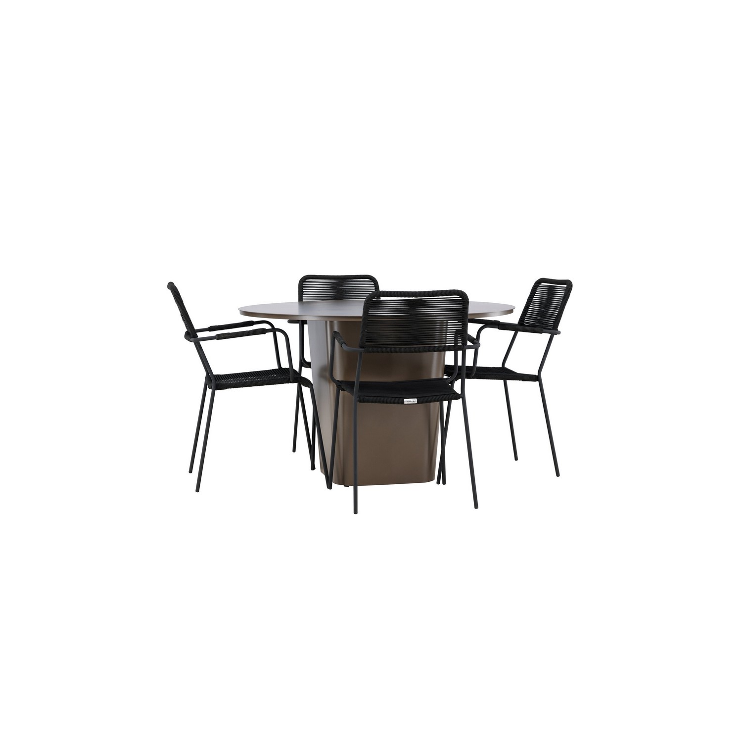 Santa Fe Dining Table ø120 - Roasty +Lindos Armchair - Black Trädgårdsgrupp Venture Home Santa Fe med 4 Lindos Karmstolar
