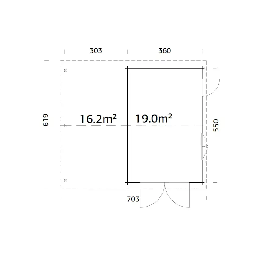 Roger 19,0+16,2 m2 with wooden gate WTDIP Impregnerad transparent