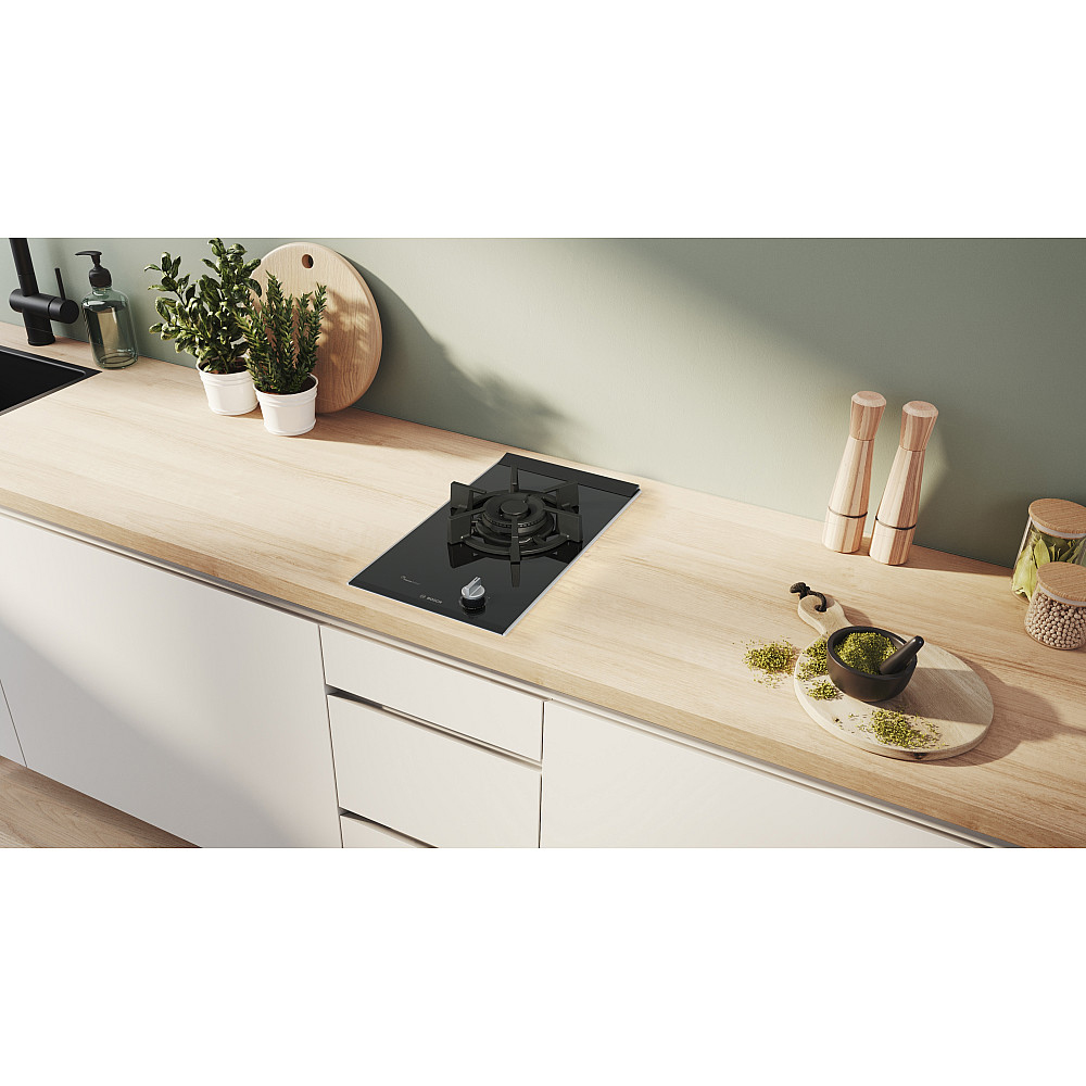 Gashäll Bosch Serie 8 PRA3A6I10 Svart Glaskeramik 30cm med Flameselect och Diskmaskinssäkra Stöd