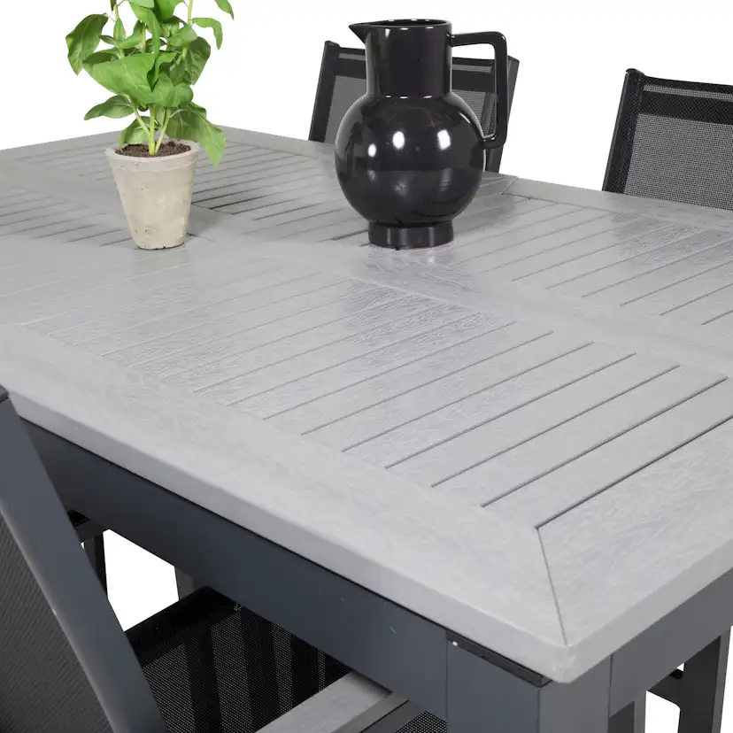 Albany Dining Table 160/240*100 - Svart Alu / Grey Aintwood+ Svart/Grå
