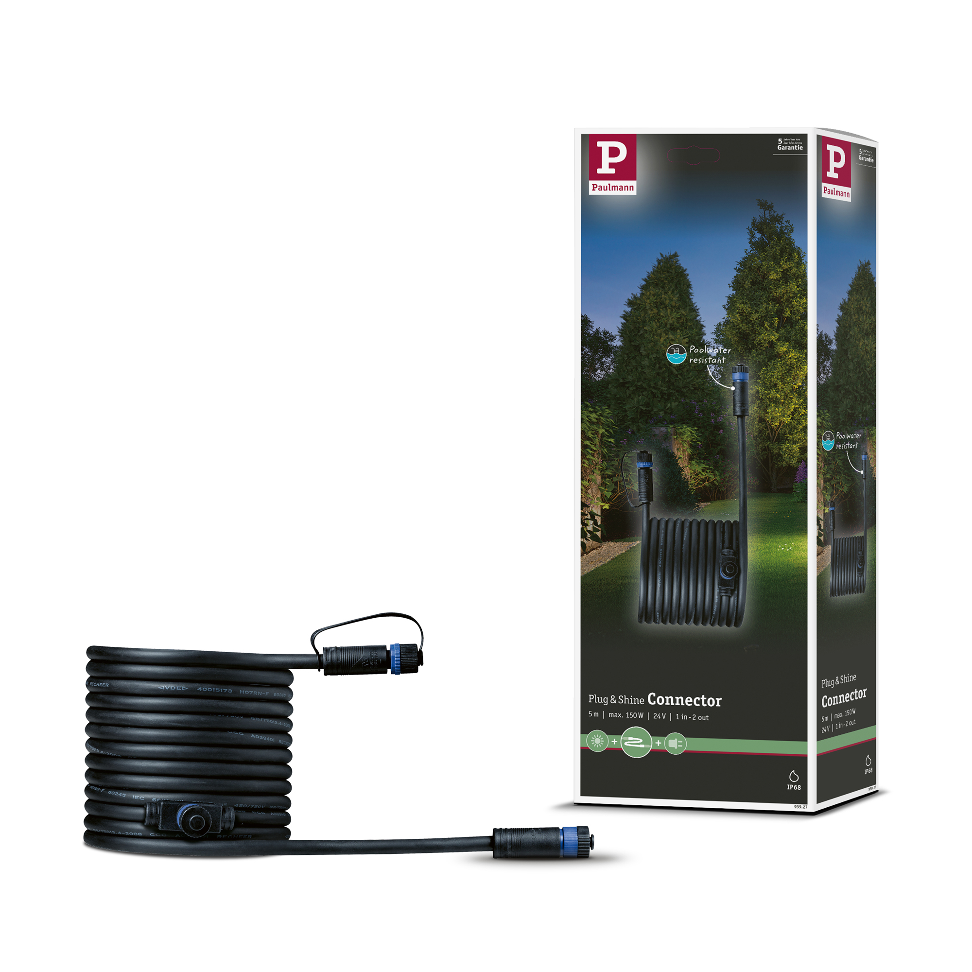 Anslutningskabel Paulmann Plug & Shine IP68 max. 150W 1in-2ut Kabellängd: 5 m