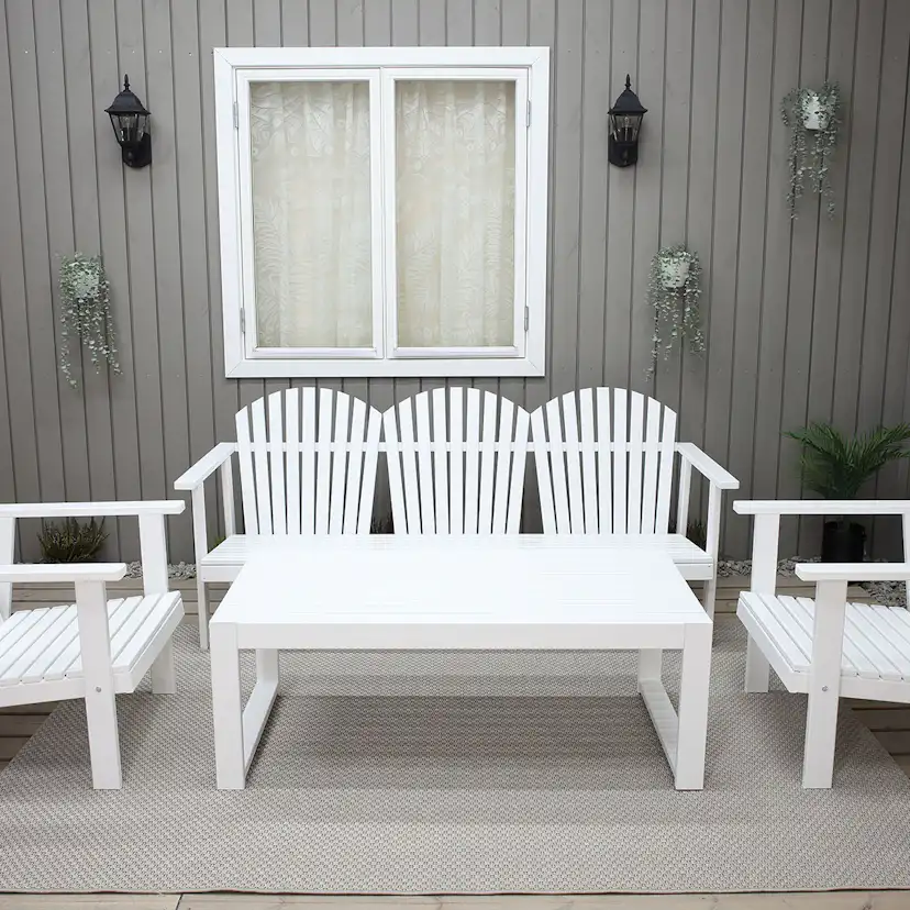 Matgrupp Baltic Garden Kungsholm Vit Loungegrupp i Trä med Soffa, 2 Fåtöjler & Bord