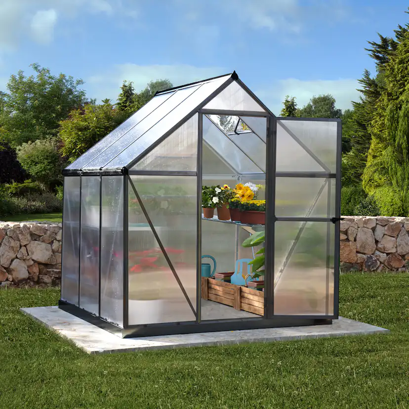 Växthus gop Mythos, Svart Aluminiumstomme med UV-Skyddade Polykarbonatskivor, 3,4 m²