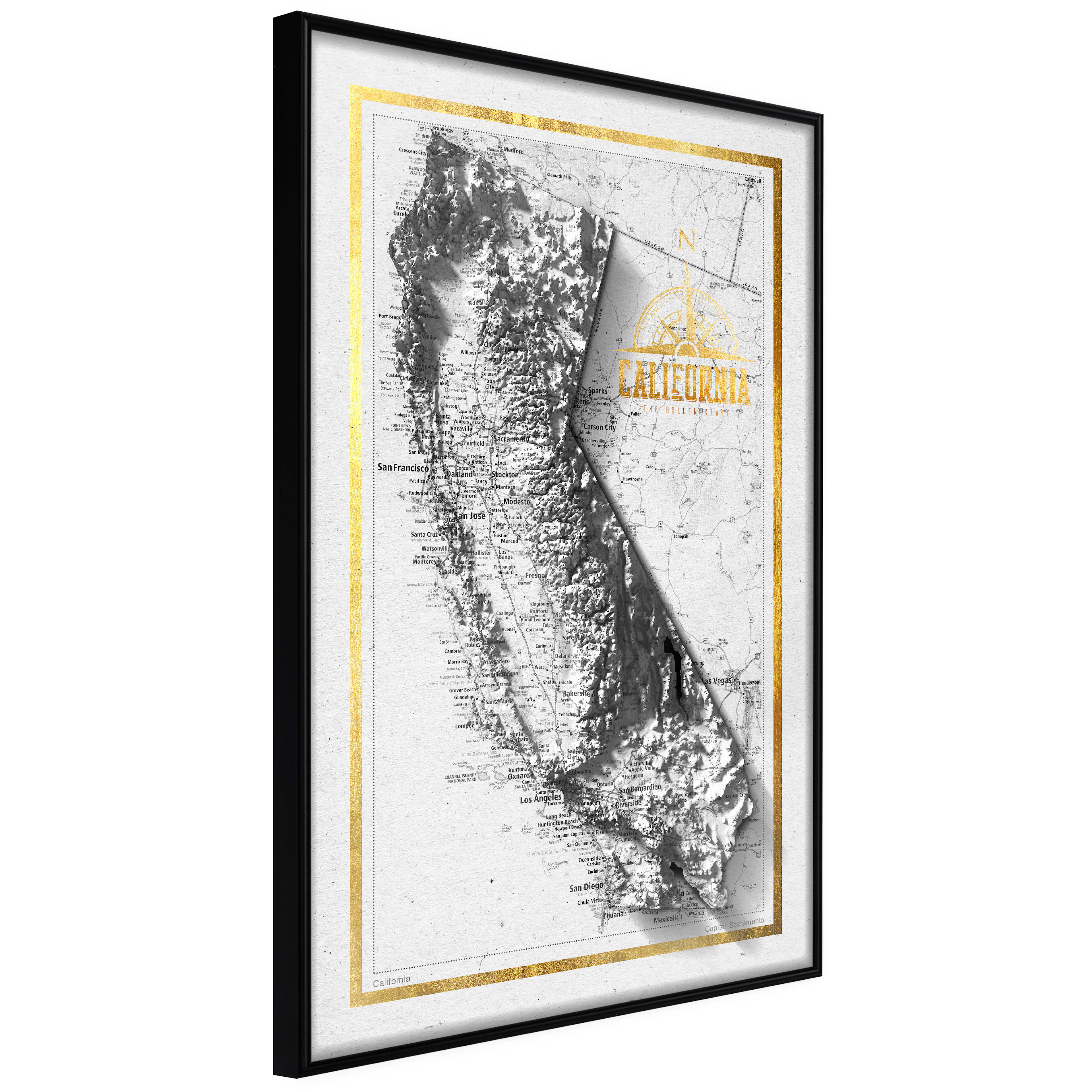 Affisch - Isometric Map: California [Poster] 40x60 Svart ram, 40x60 cm