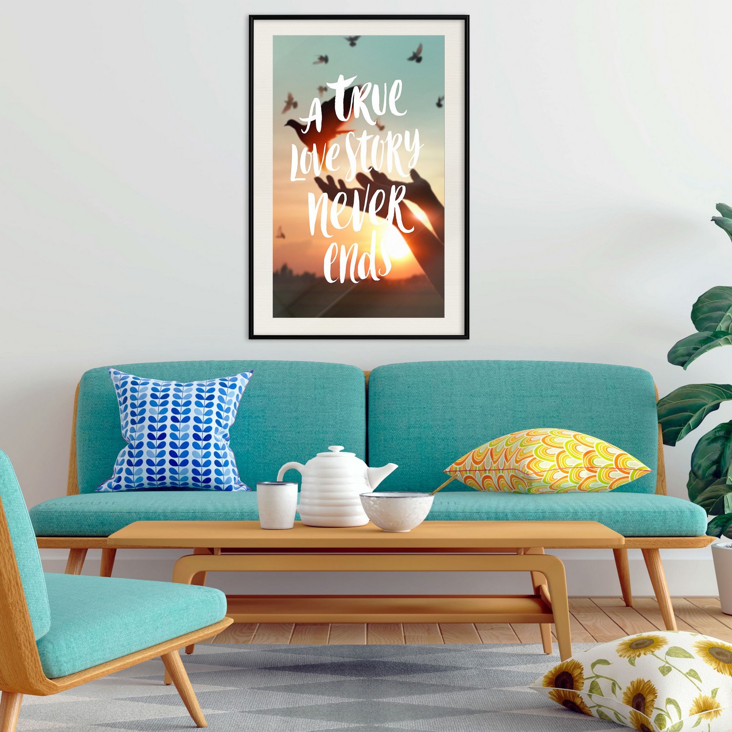 Affisch - A True Love Story Never Ends [Poster] 30x45 Svart ram med passepartout, 30x45 cm