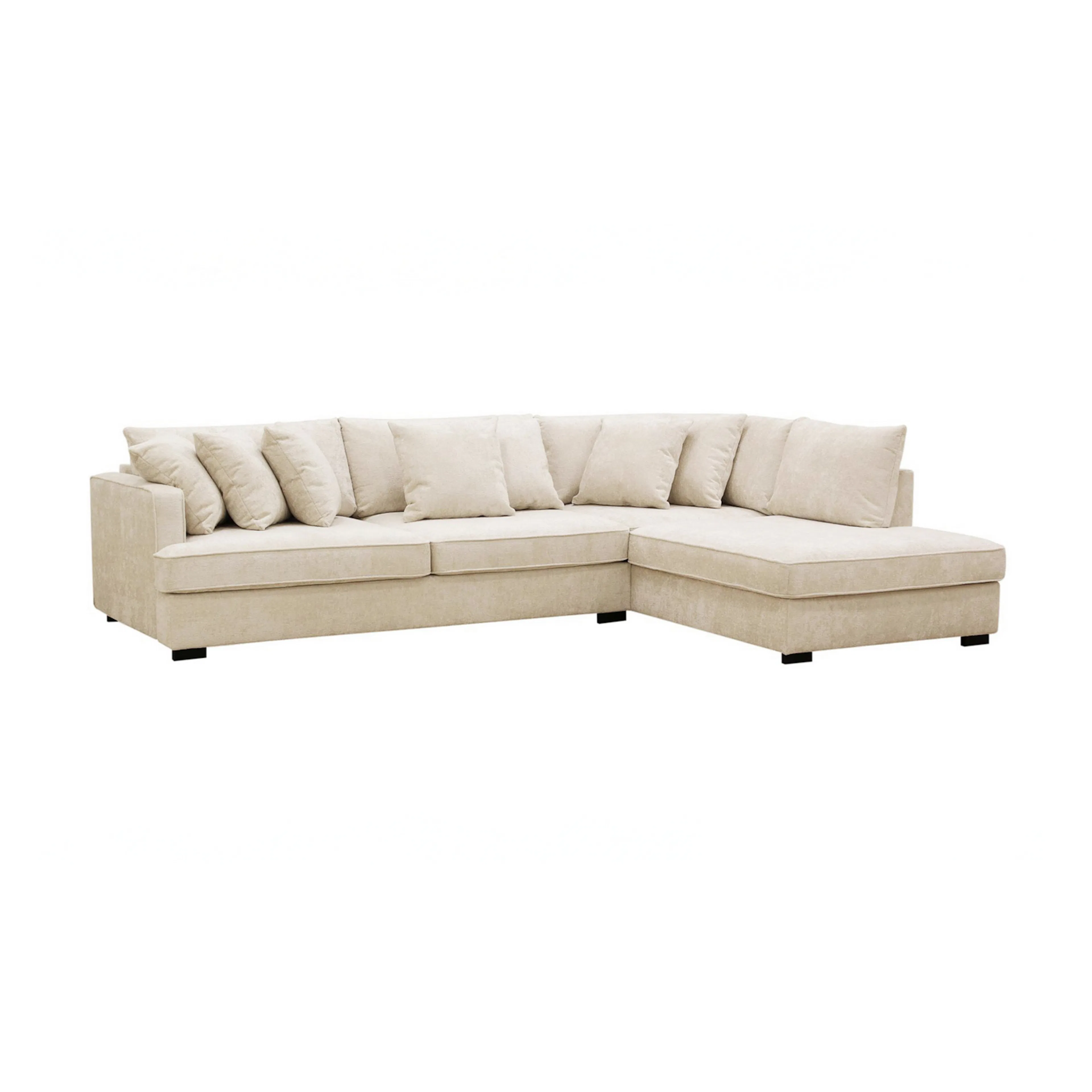Rossita 4-sits Högervänd L-formad Djup Schäslongsoffa i Chen Beige Chenille, L-formad/Högervänd