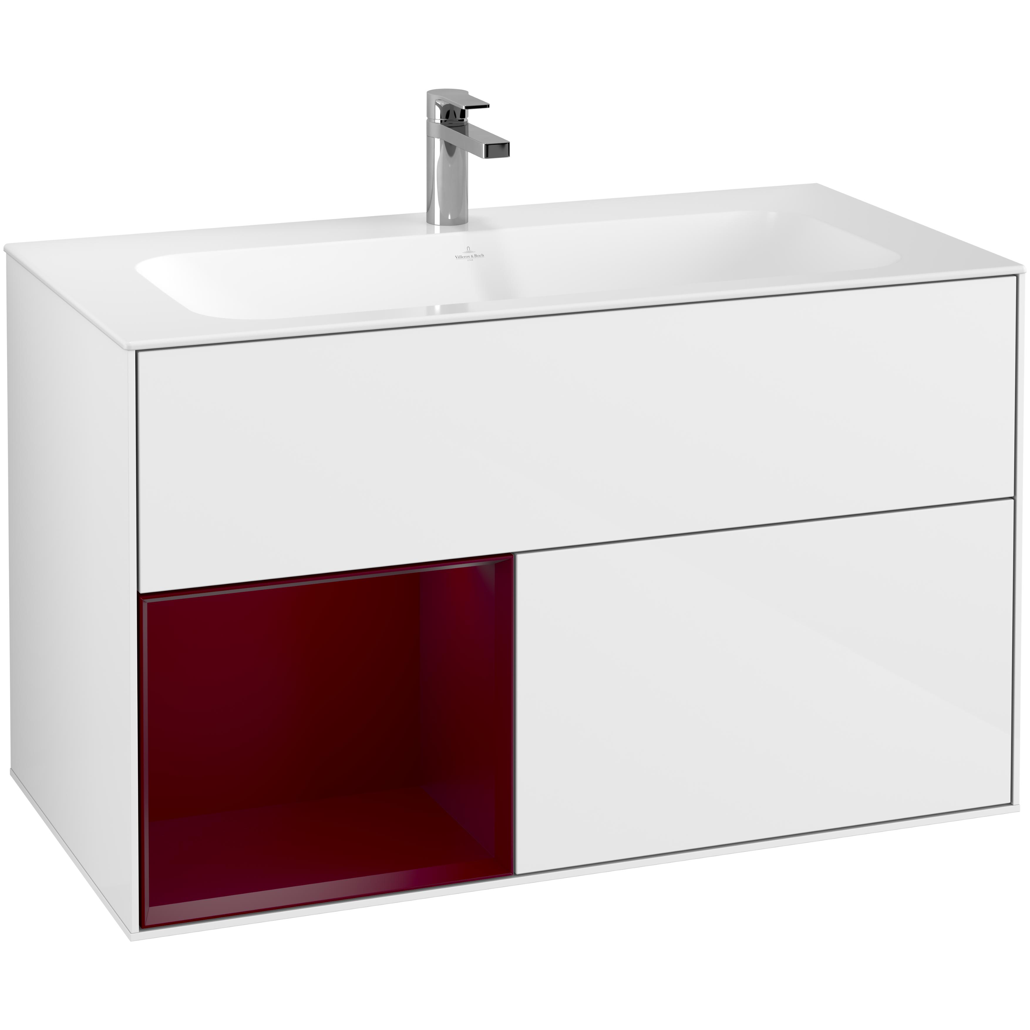 Tvättställsskåp Villeroy & Boch Finion G030HBGF Vit Högblank/Pion Mattlack med Väggbelysning, Lucka Vänster