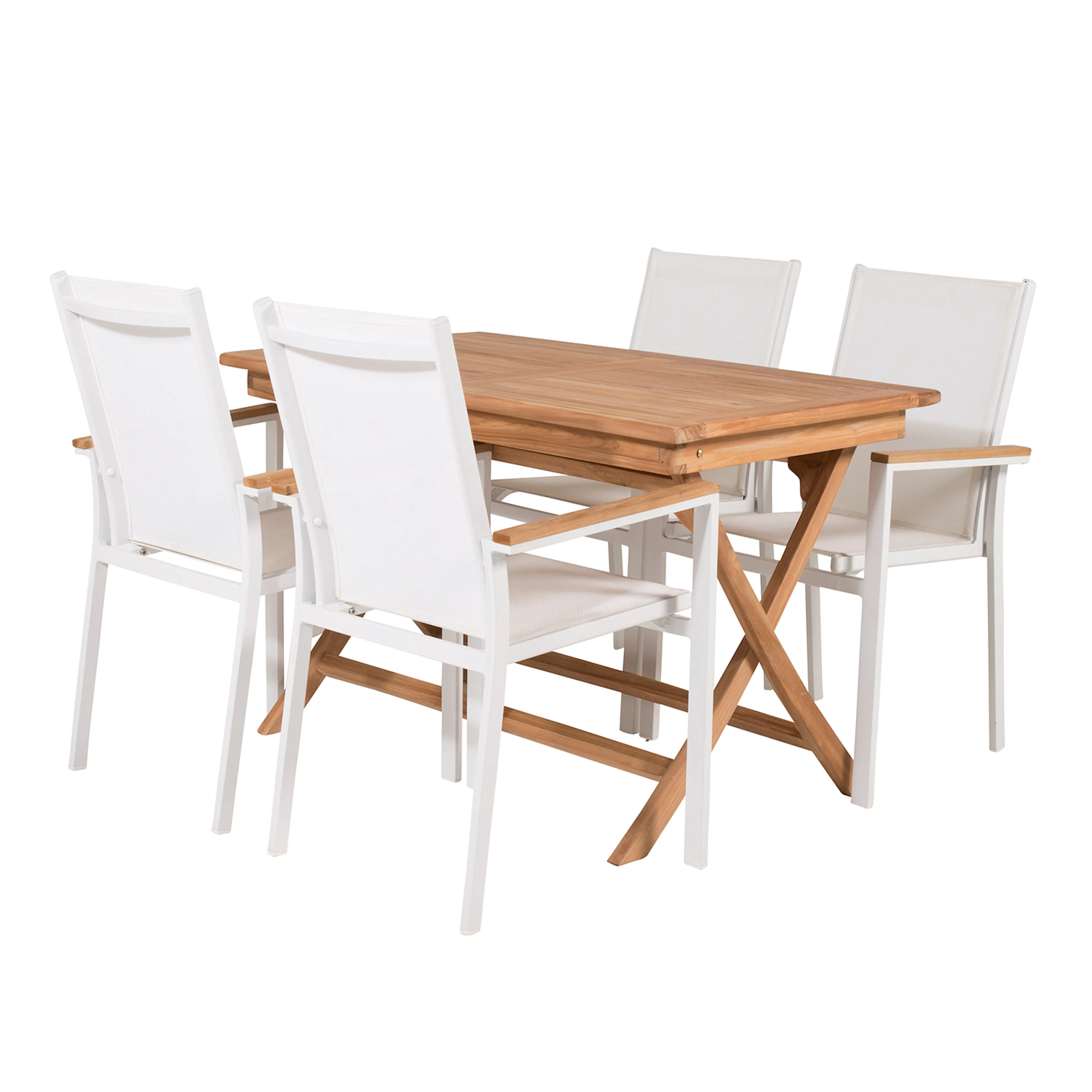 Kenya Dining Table 120*70*H75 - Teak+Texas Chair - White/Tea Natur/Vit