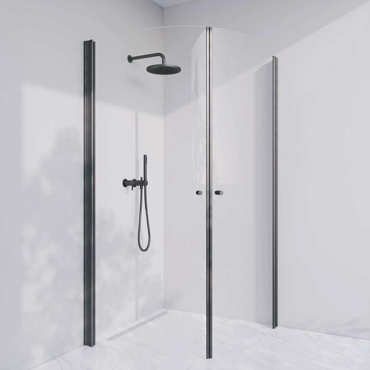 Invitrea Prime PH44/70x70/Mattsvart/Räfflad knopp/Klart glas Storlek: 700x700 mm, Glastyp: Klarglas, Handtag: Räfflad knopp, Profil: Mattsvart