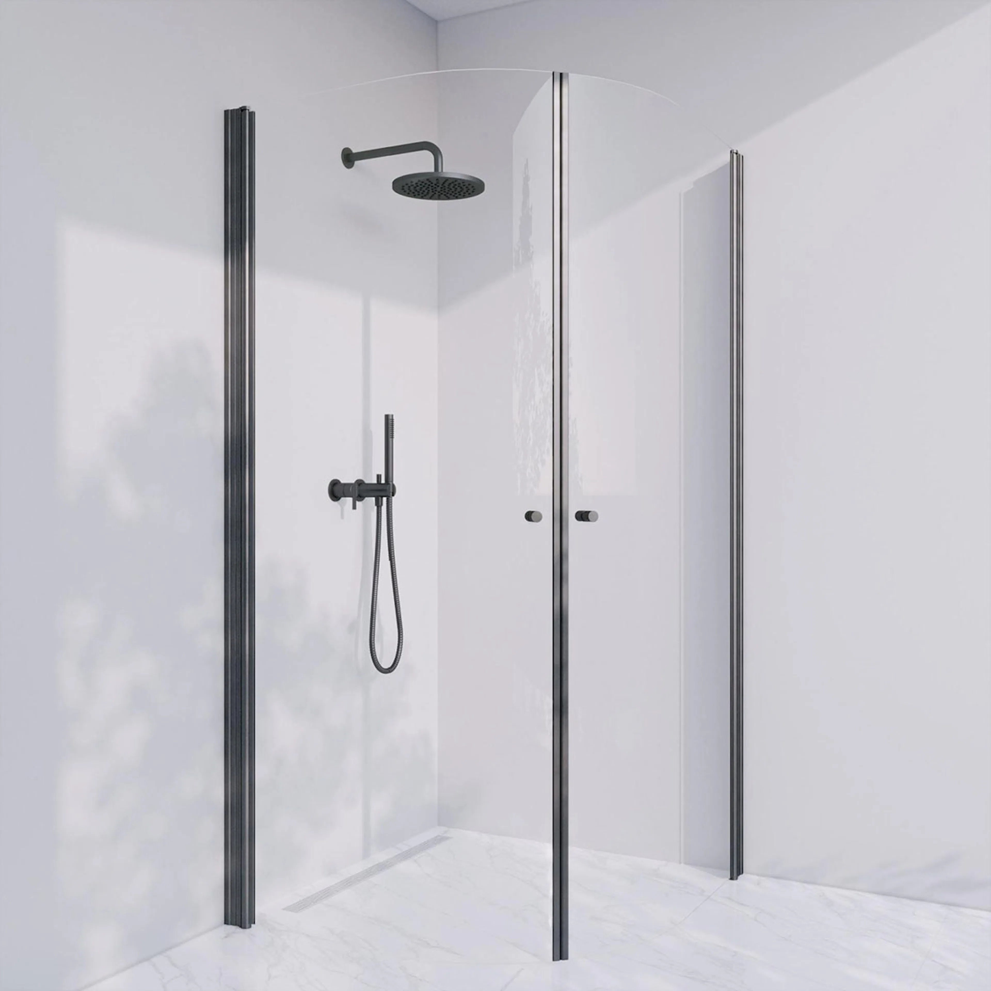 Invitrea Prime PH44/70x70/Mattsvart/Räfflad knopp/Klart glas Storlek: 700x700 mm, Glastyp: Klarglas, Handtag: Räfflad knopp, Profil: Mattsvart
